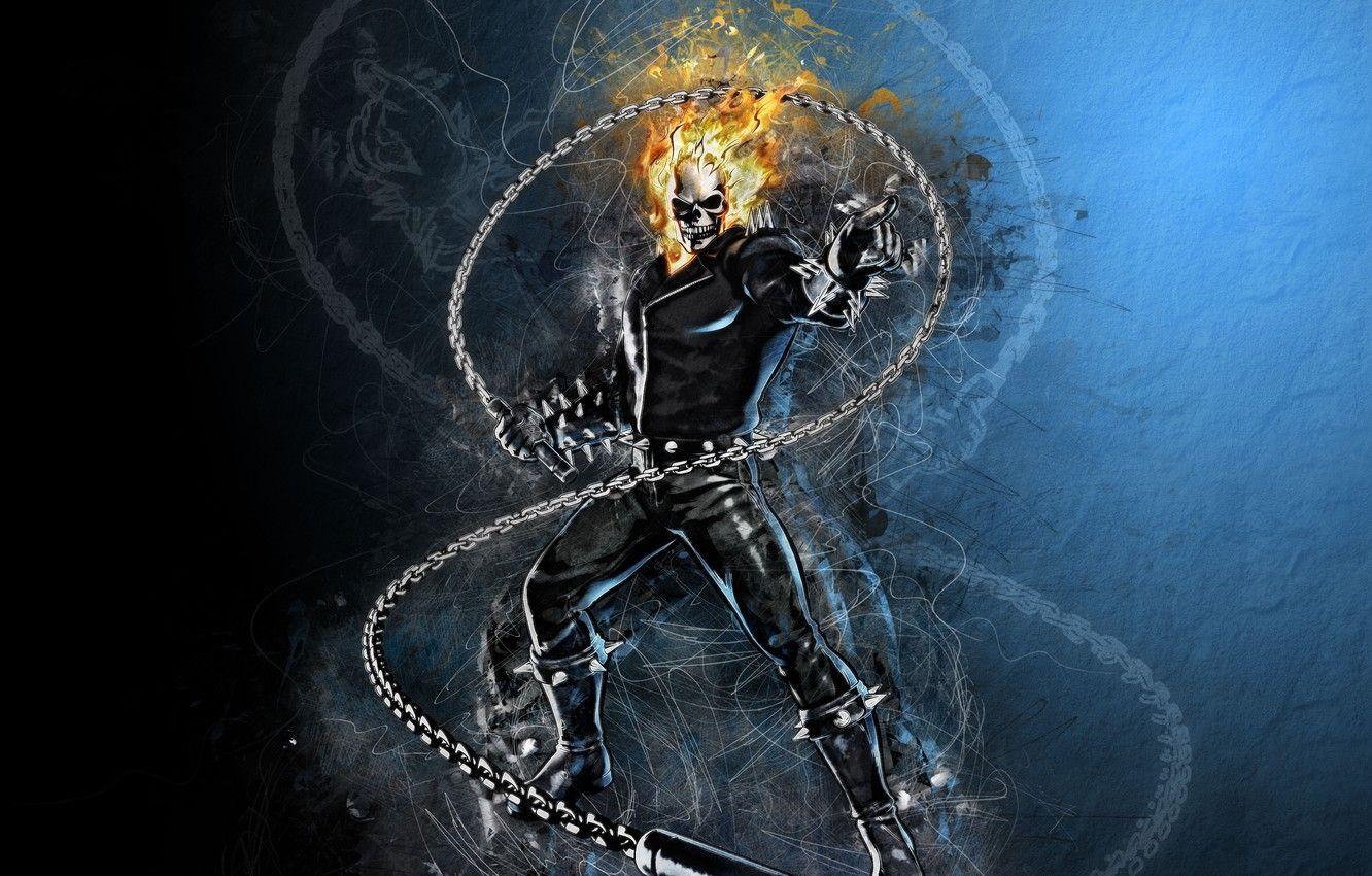 addison Ghost rider flaming head realistic fire sparks volumetric  lighting flaming skull marvel ghost rider blue flames