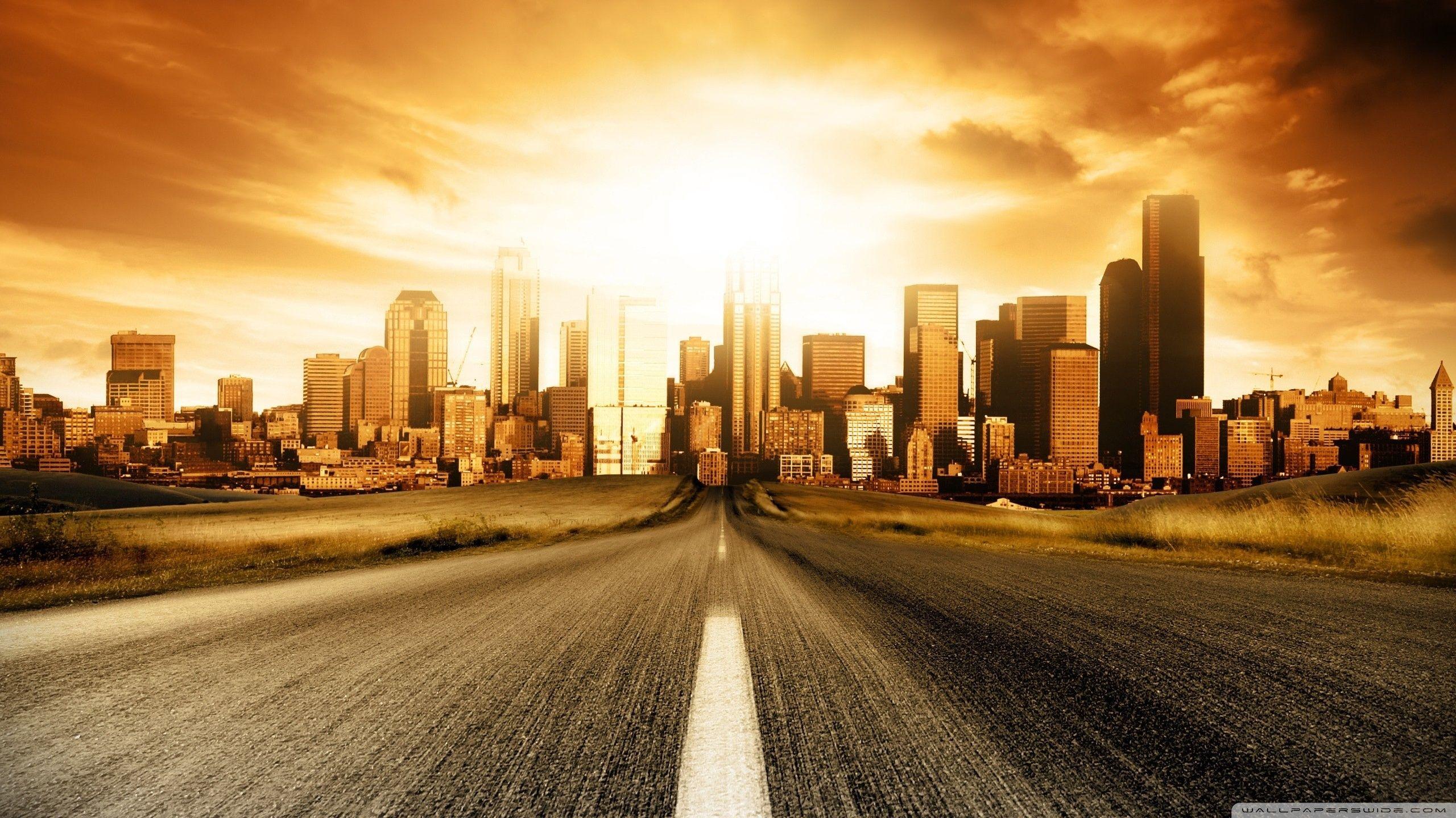 2560x1440 Road To City Ultra HD Desktop Background Wallpaper for 4K UHD TV