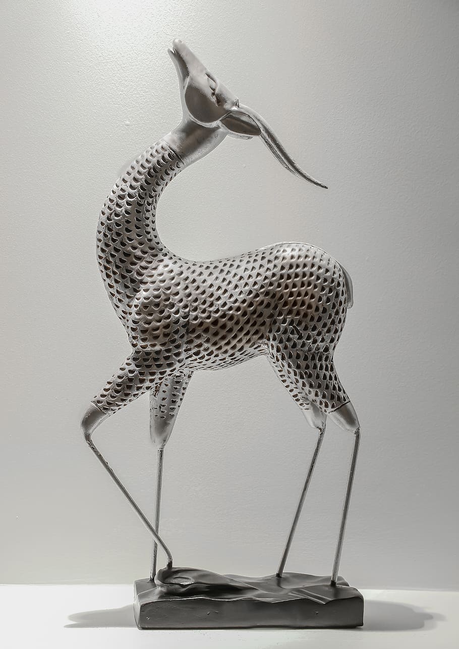 910x1286 HD wallpaper: gazelle, art, horse, white background, grey, statue
