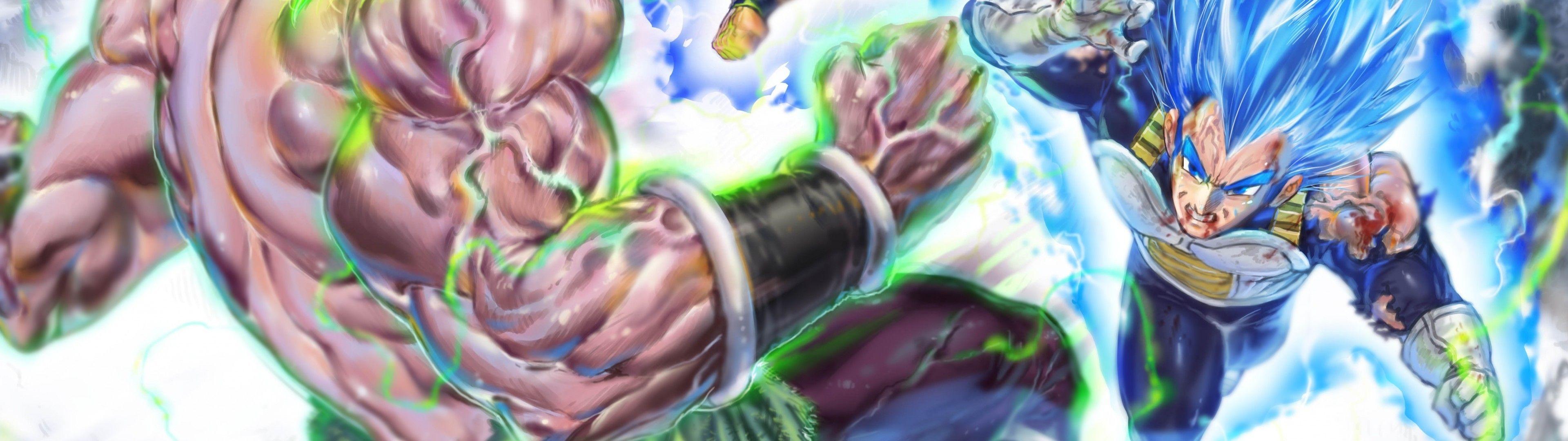 3840x1080 Download 3840x1080 Dragon Ball Super: Broly, Goku Vs Broly, Fight, Battle, Fist Wallpaper