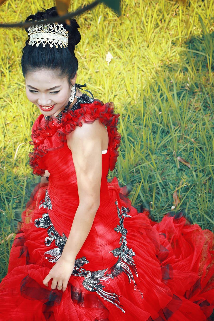910x1365 HD wallpaper: wedding, girl, red, indonesia, bride, dress, white