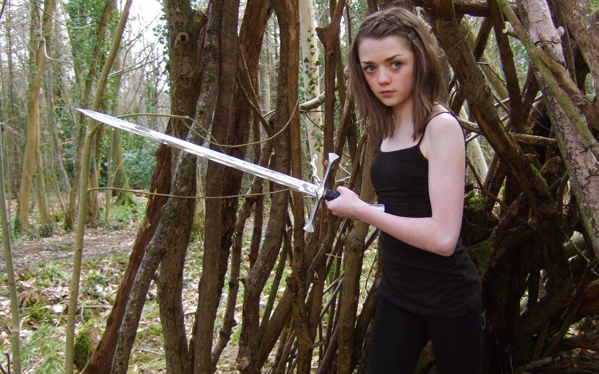 1920x1200 Actress Game of Thrones TV series Arya Stark swords Maisie