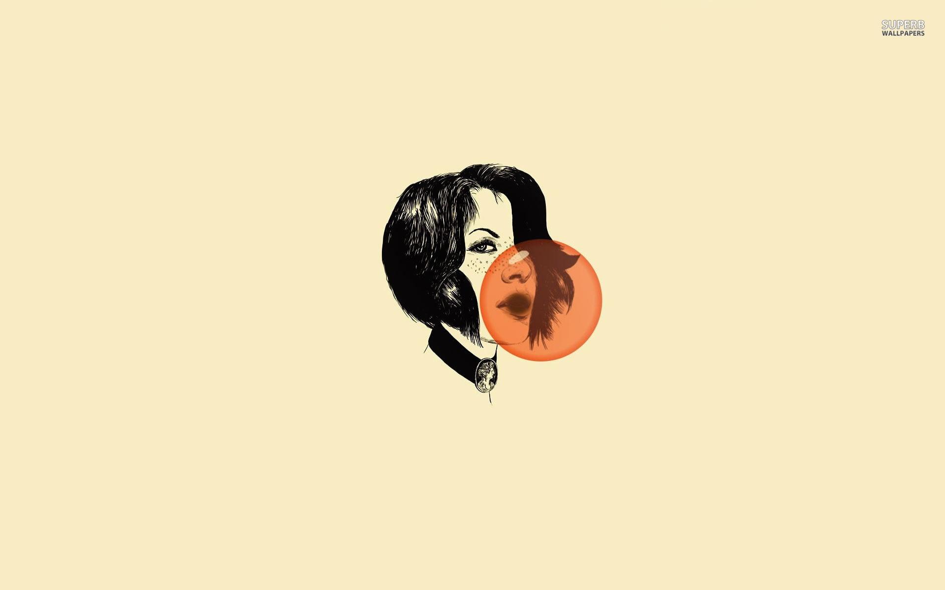 1920x1200 Female animated illustration, bubble gum, minimalism, artwork