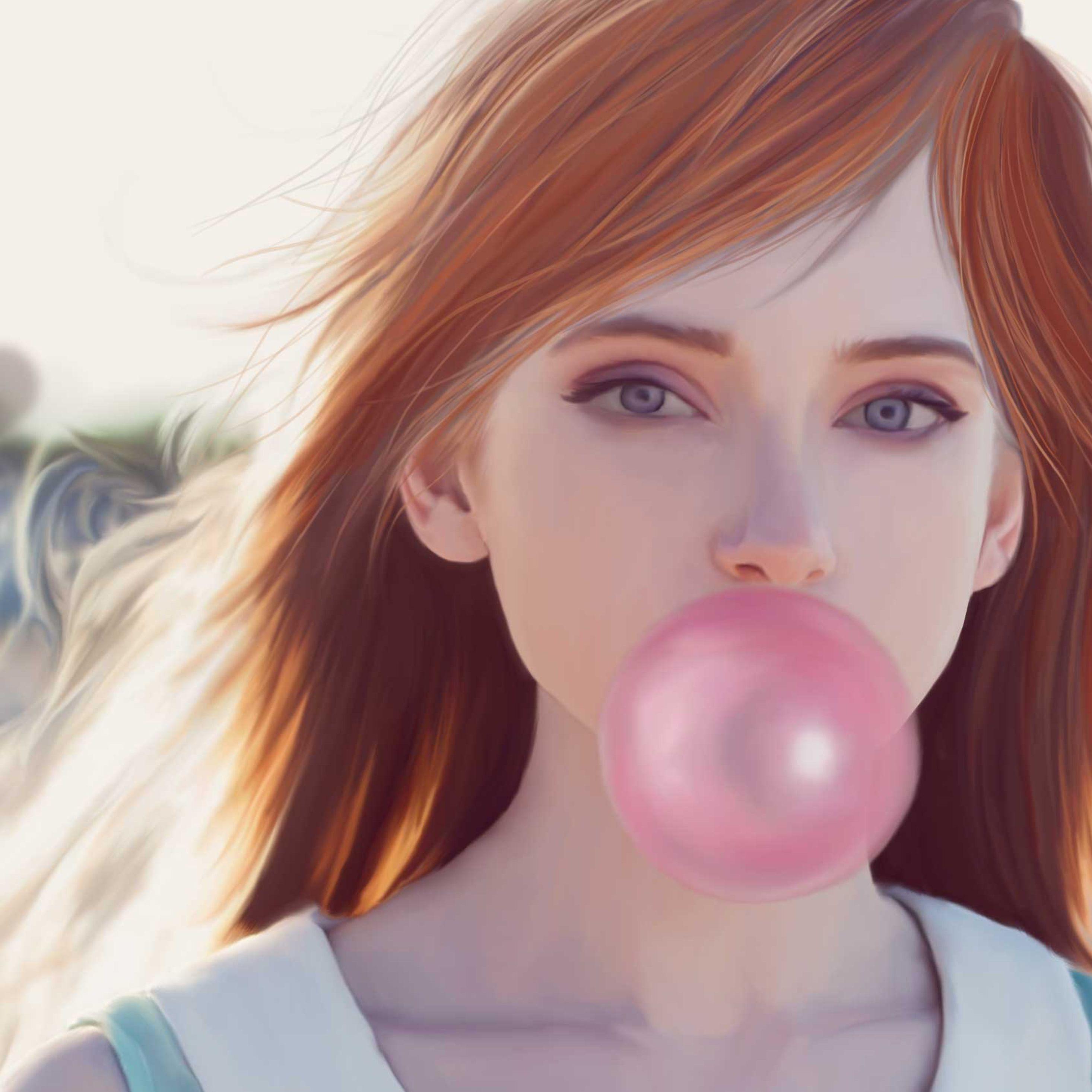2932x2932 Girl Blowing Bubble Gum iPad Pro Retina Display HD 4k