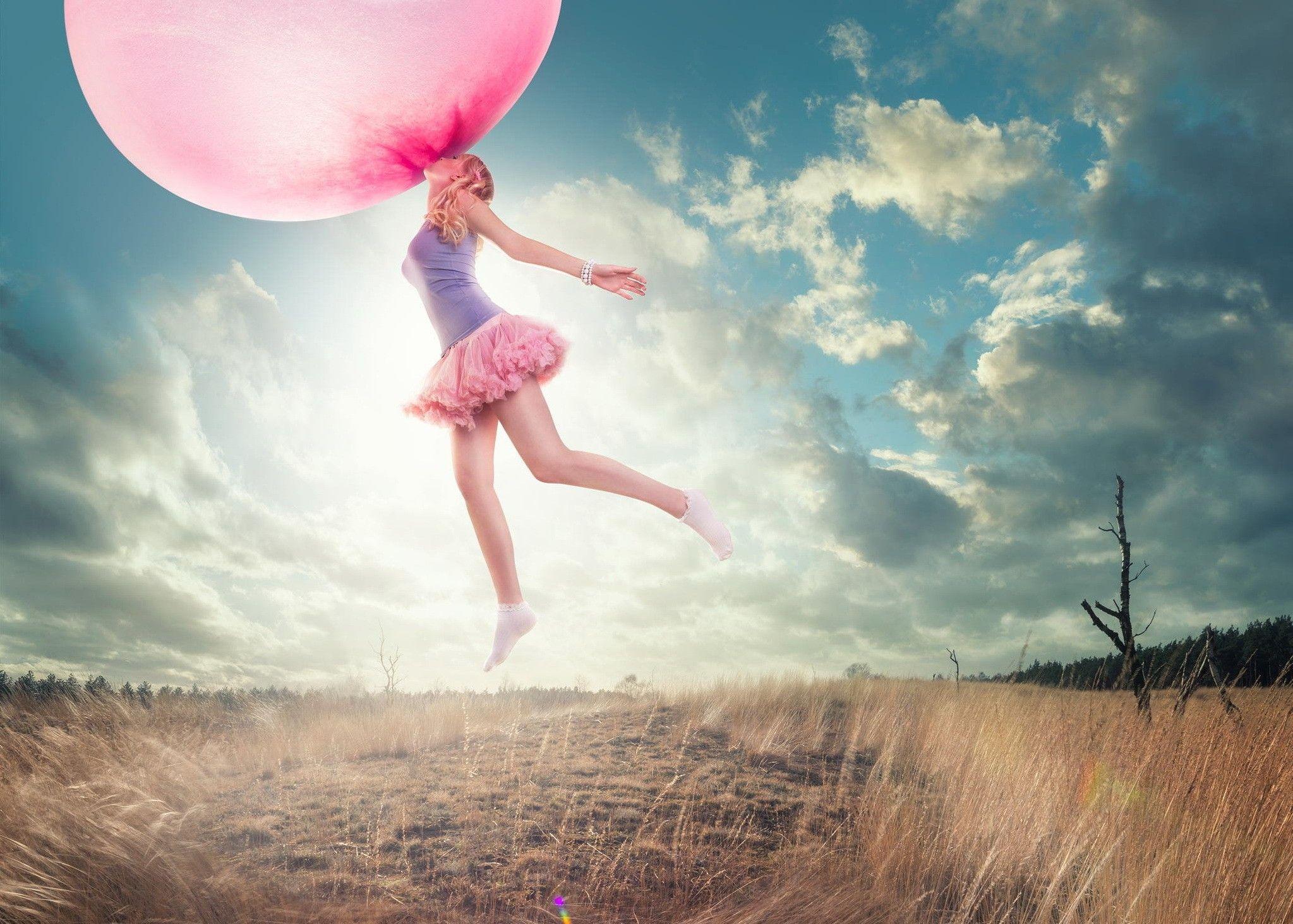 2047x1464 #women, #bubble gum wallpaper