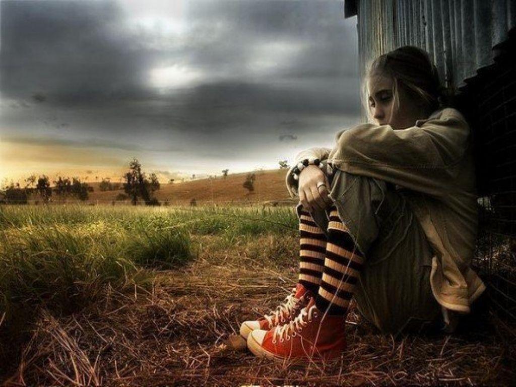 1024x768 Alone Boy Sad Girl Sitting In Farm HD Desktop Wallpaper1024