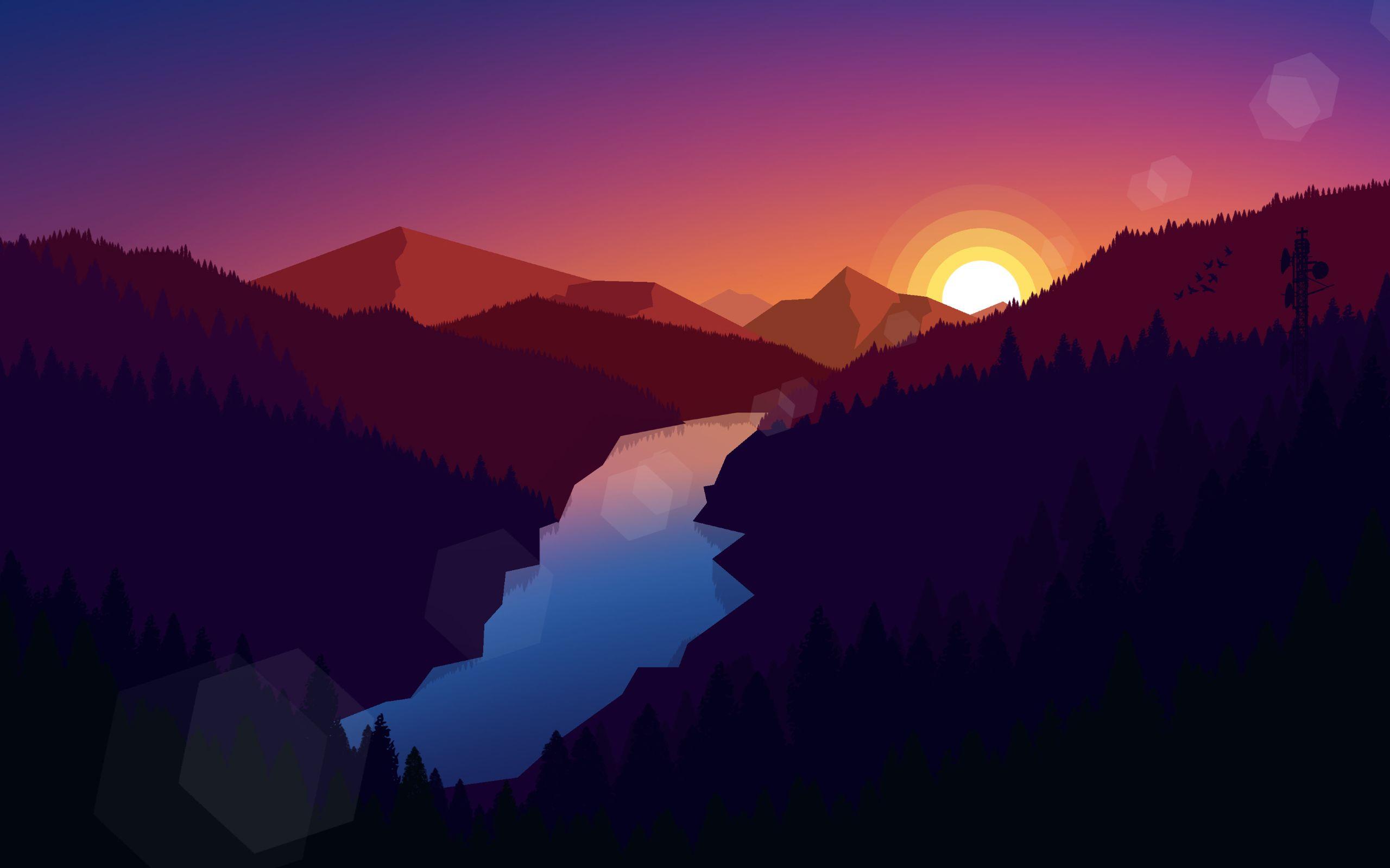 2560x1600 Illustration River Mountains Polygon Art 2560x1600