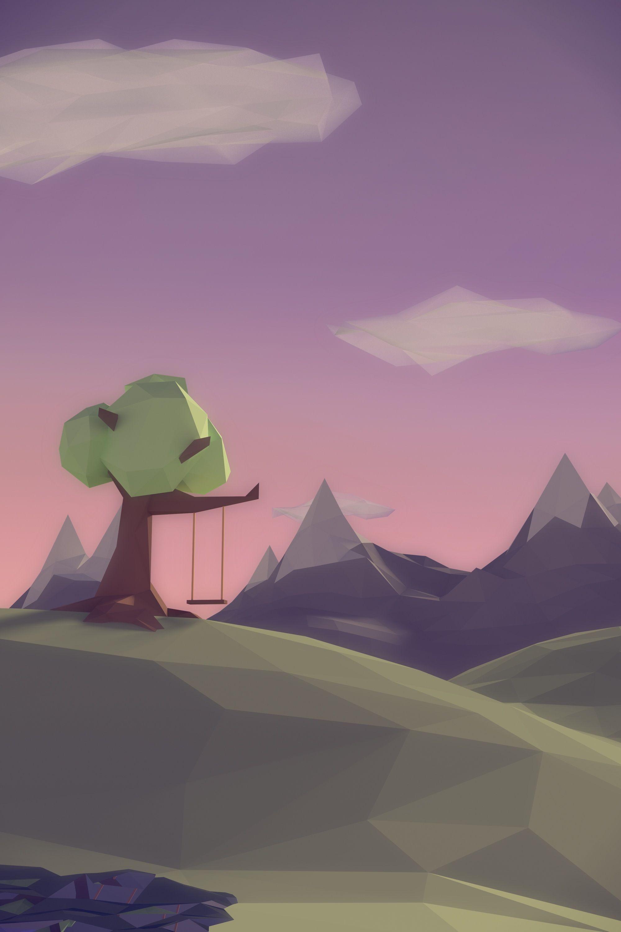 2000x3000 Download wallpaper 2000x3000 polygon, rendering, landscape, swing