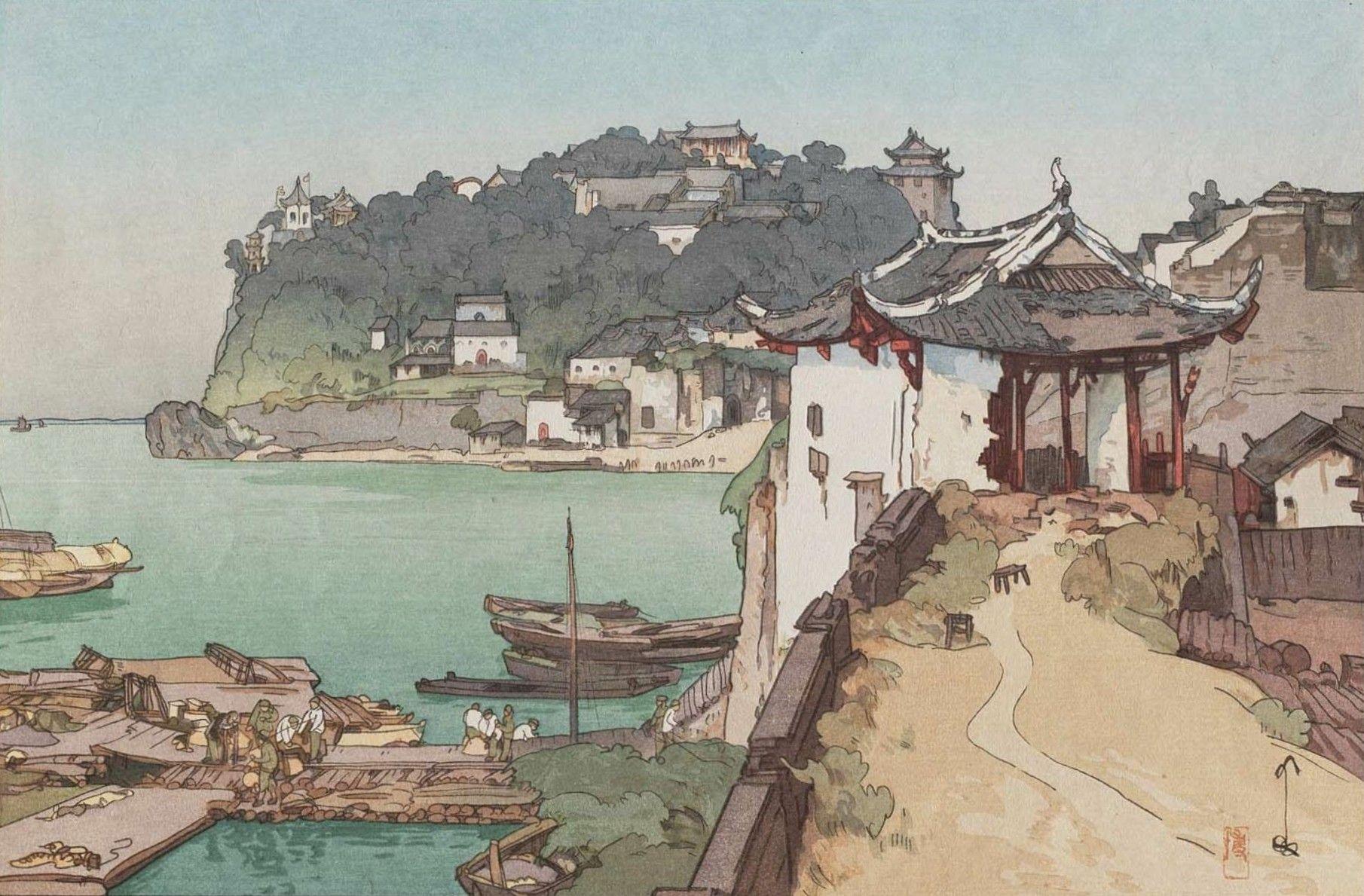 1810x1189 #boat, #water, #Japanese, #painting, #artwork, #Yoshida