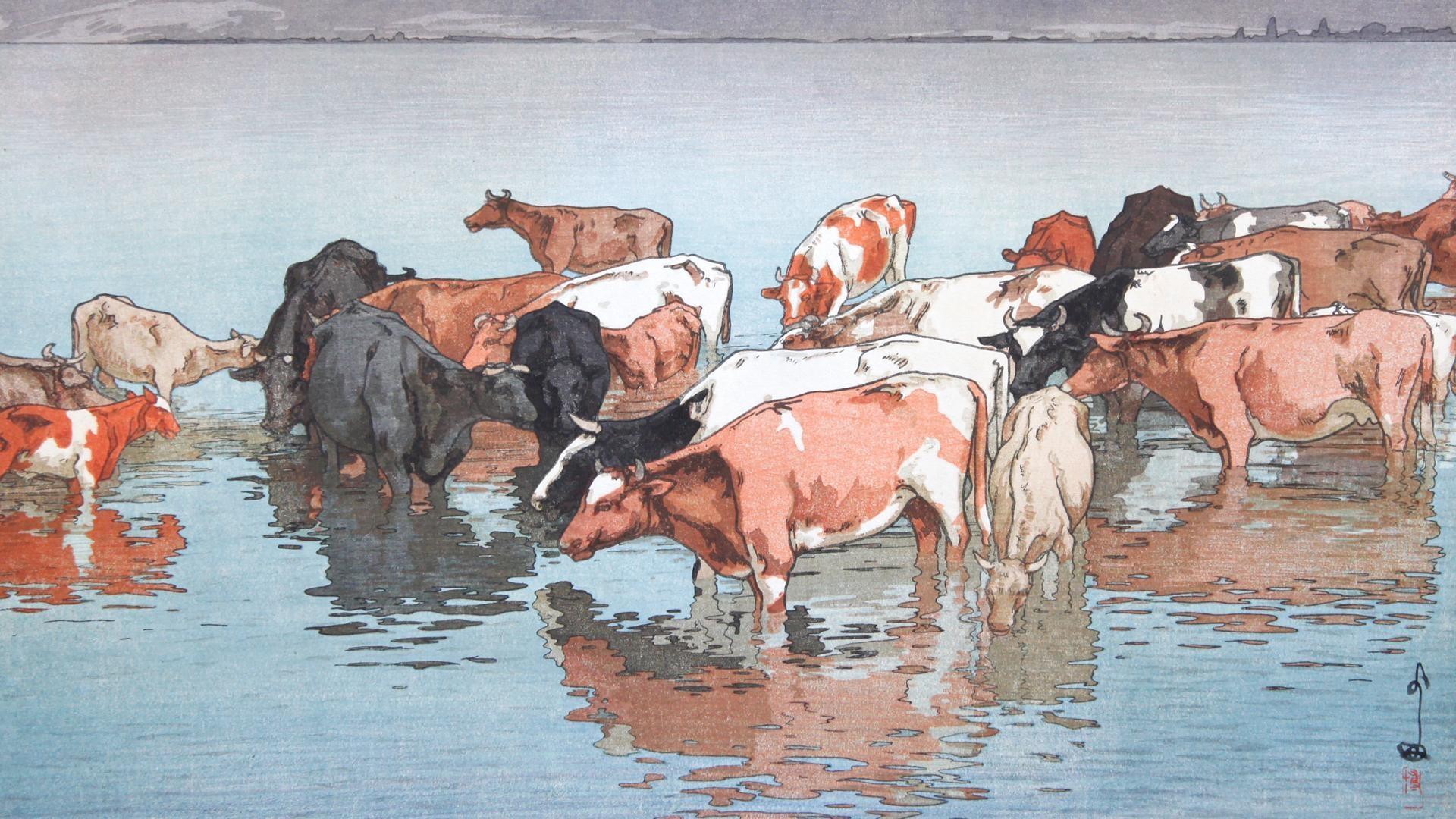 1920x1080 Appraisal: Hiroshi Yoshida Original Japanese Woodblock. Season