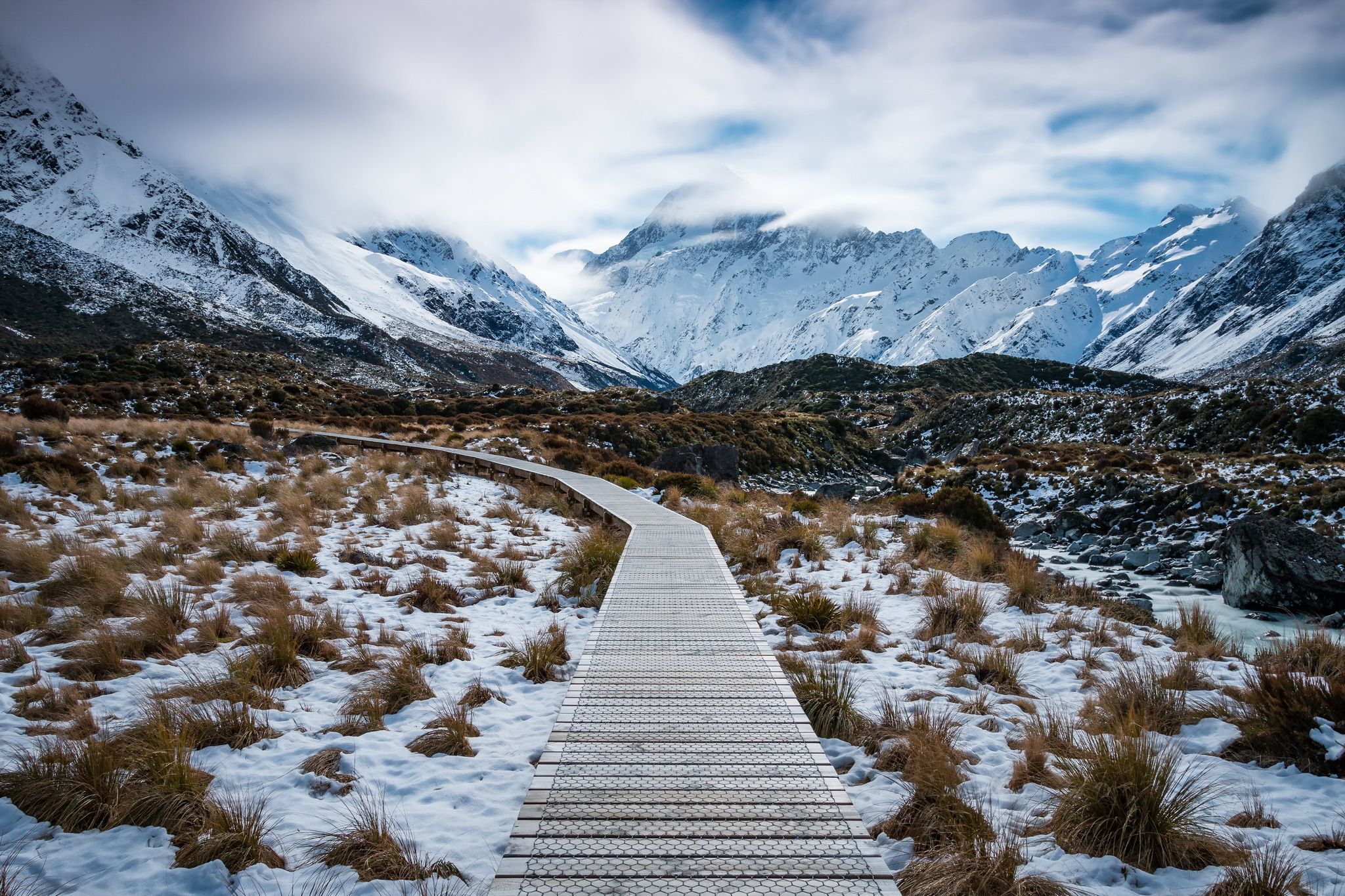 2048x1365 Wallpaper New Zealand, Mount Cook, Path to Aoraki, Aoraki Mount Cook National Park for mobile and desktop, section пейзажи, resolution 2048x1365