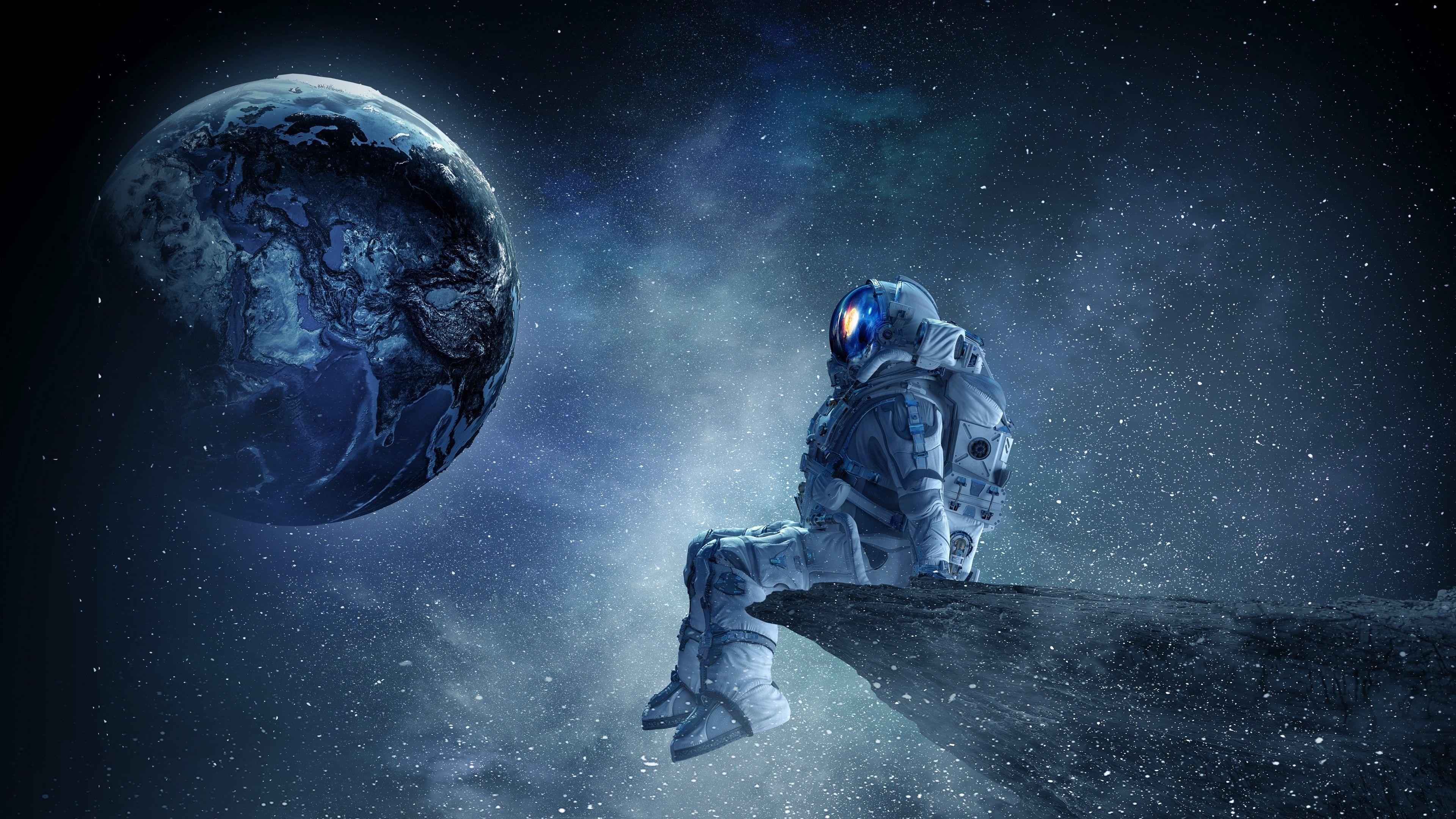 3840x2160 Download 3840x2160 Astronaut, Cliff, Planets, Stars, Spacesuit