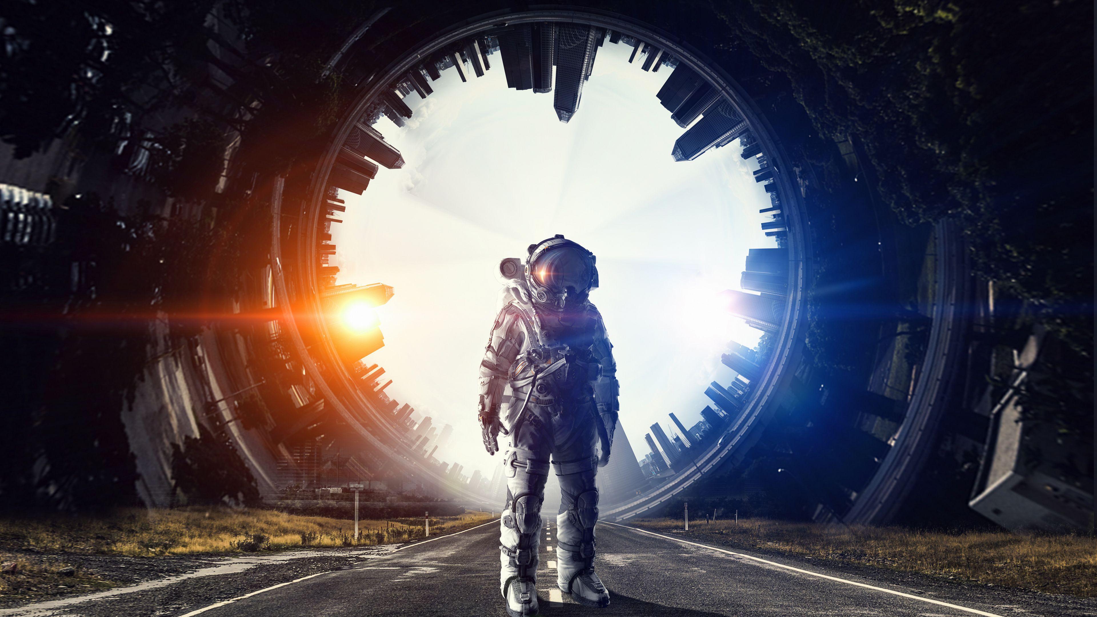 3840x2160 Download 3840x2160 wallpaper spacecraft, astronaut, fantasy, 4k