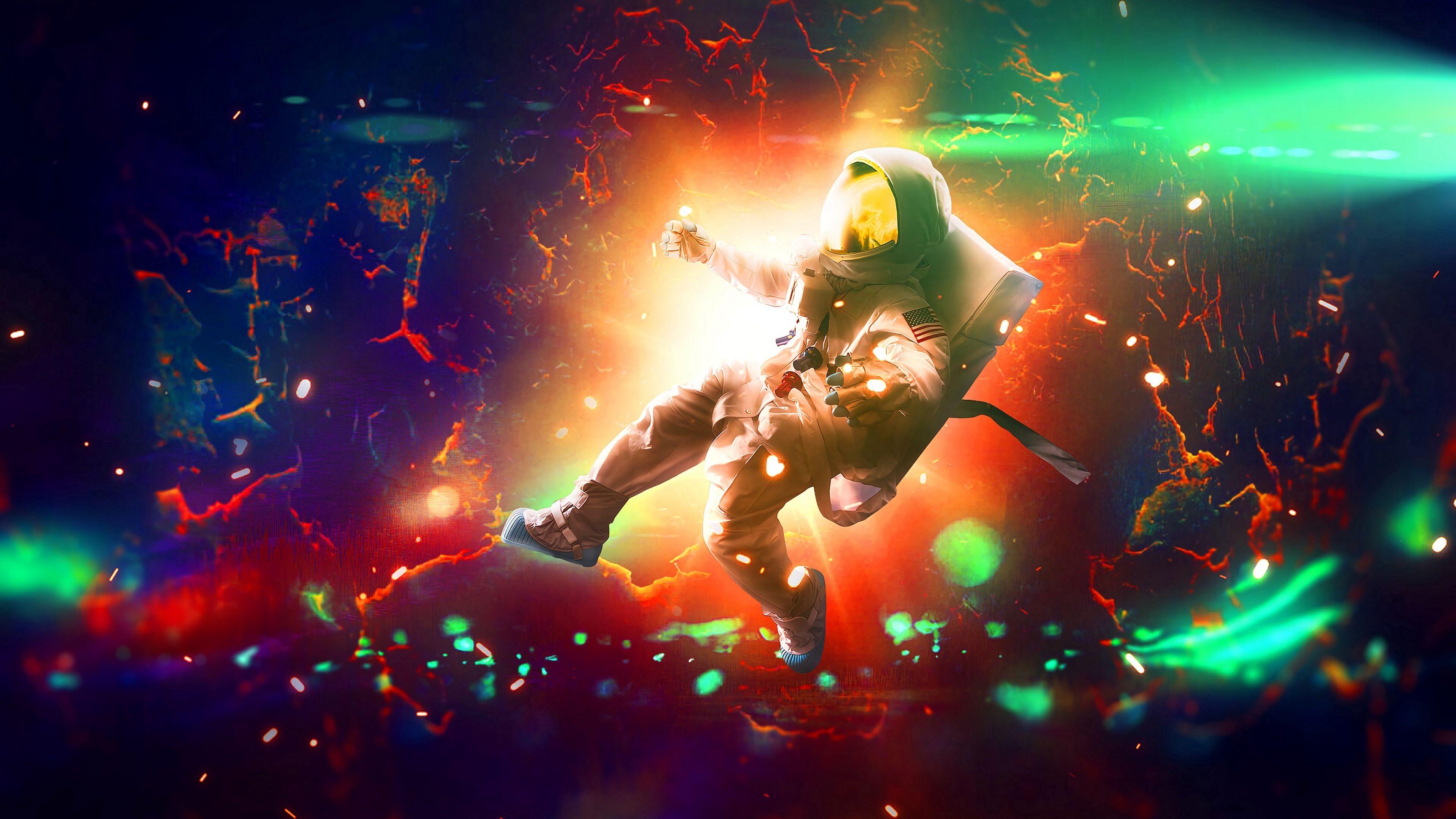 3840x2160 Download wallpaper 3840x2160 astronaut, flash, bright, colorful