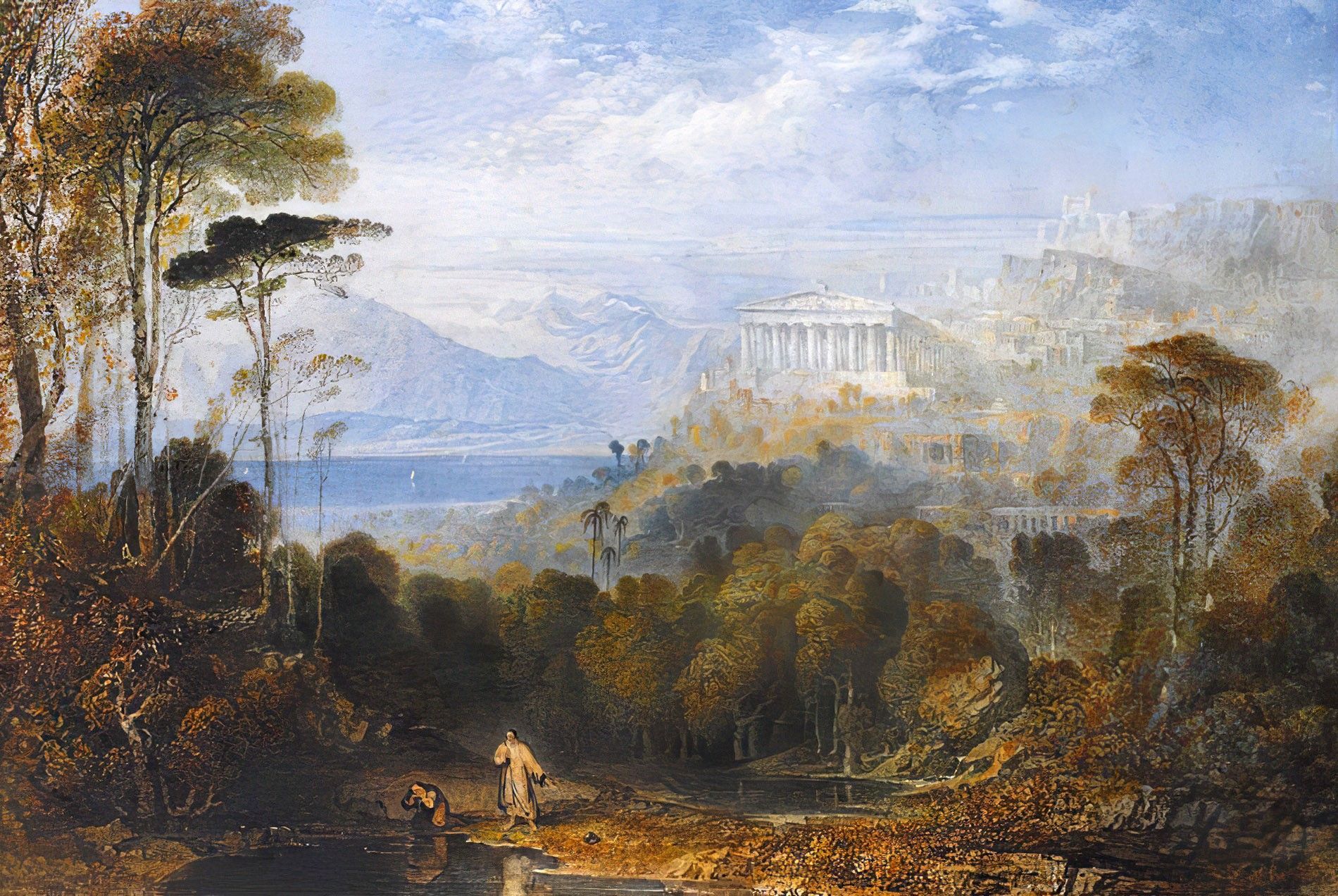 1900x1272 painting, classical art, classic art, John Martin, Diogenes Throwing Away His Cup, artwork, trees, HD Wallpaper