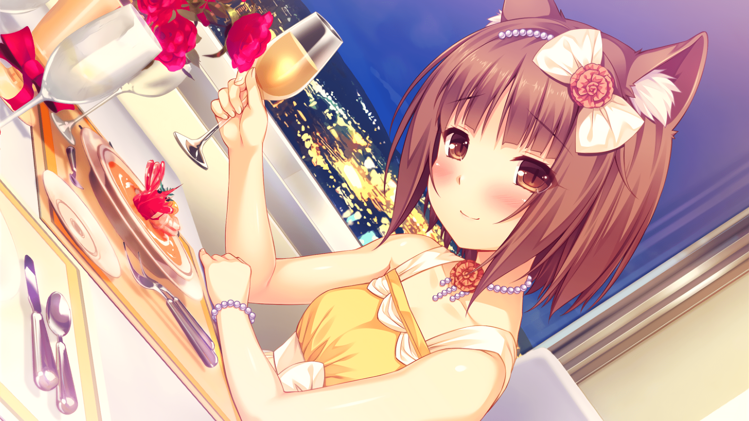 2560x1440 Anime short hair nekomimi azuki neko para cat girl Gaming Mat Desk