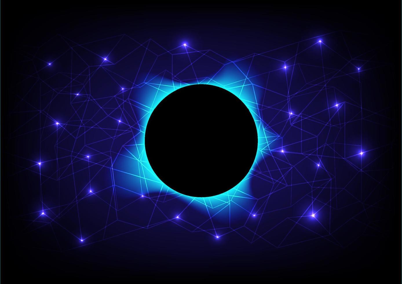 1388x980 abstract background spherical geometry, with a beautiful blue aura, located on the wireframe, with bright spots space in the center of the circle on a black background