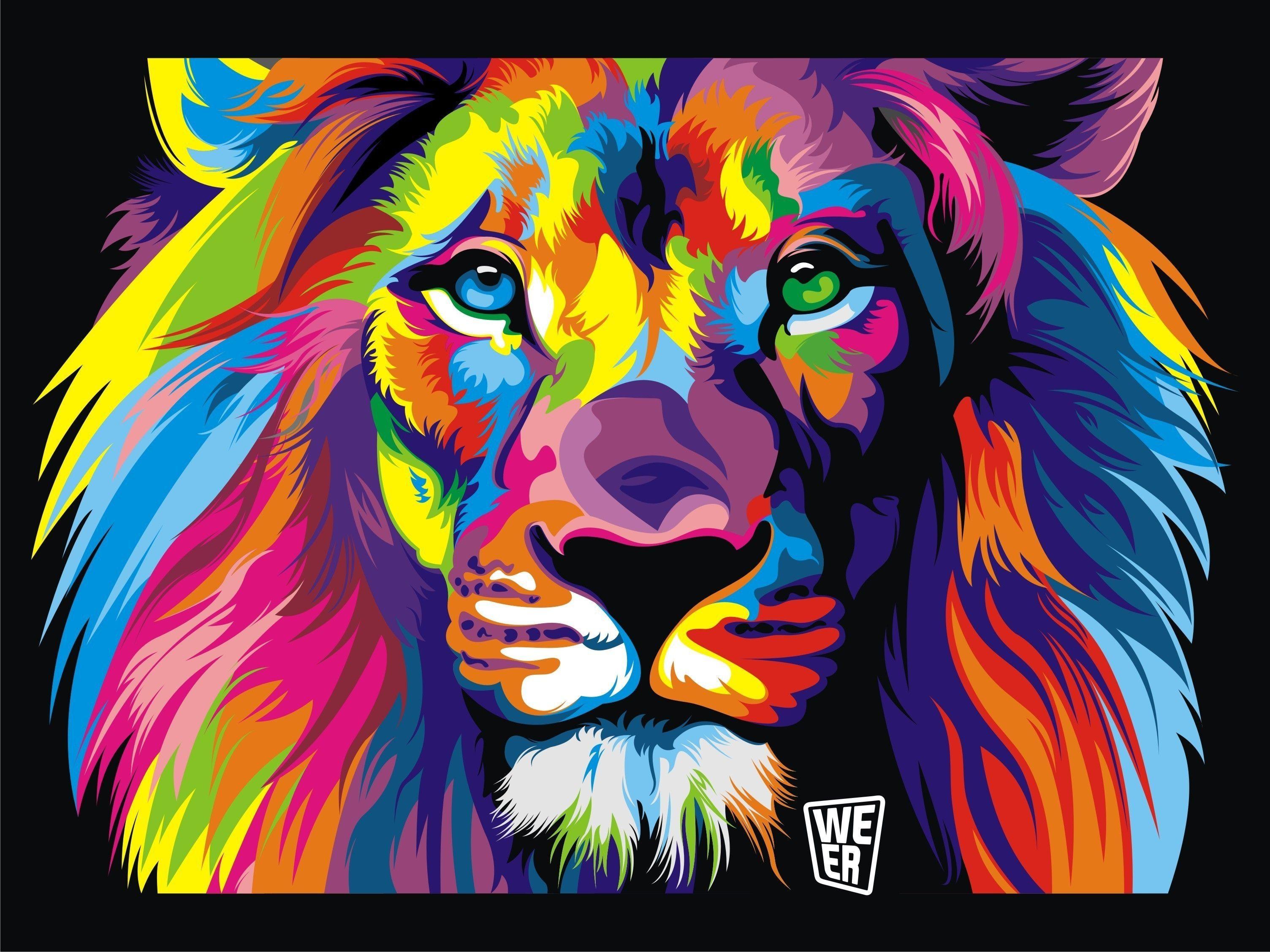 3008x2256 Colourful Lion Face Wallpaper. HDWallpaperFX. Colorful