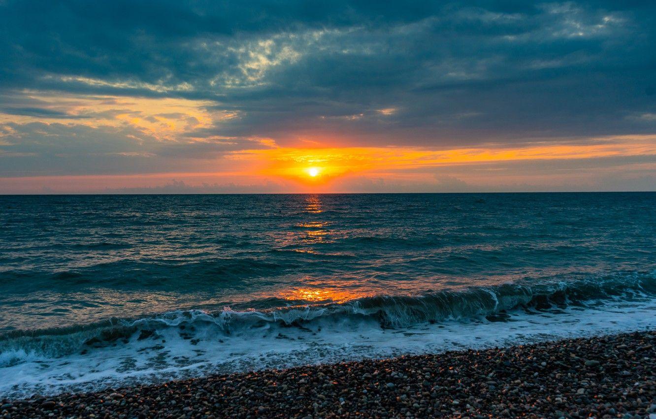 1332x850 Wallpaper sea, beach, landscape, sunset, Wave, Georgia, nature