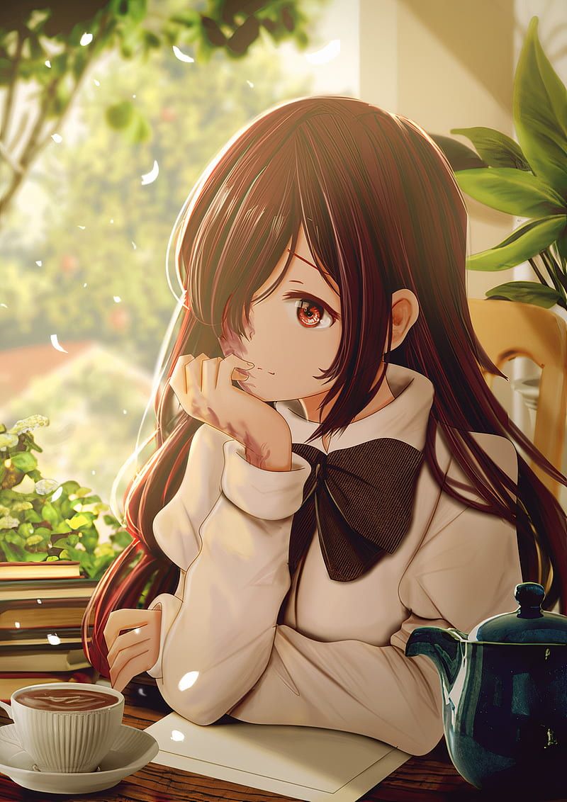 800x1132 1284x2778px, 2K free download. Anime girls, Hanako Ikezawa, Katawa Shoujo, visual novel, coffee, redhead, red eyes, HD phone wallpaper