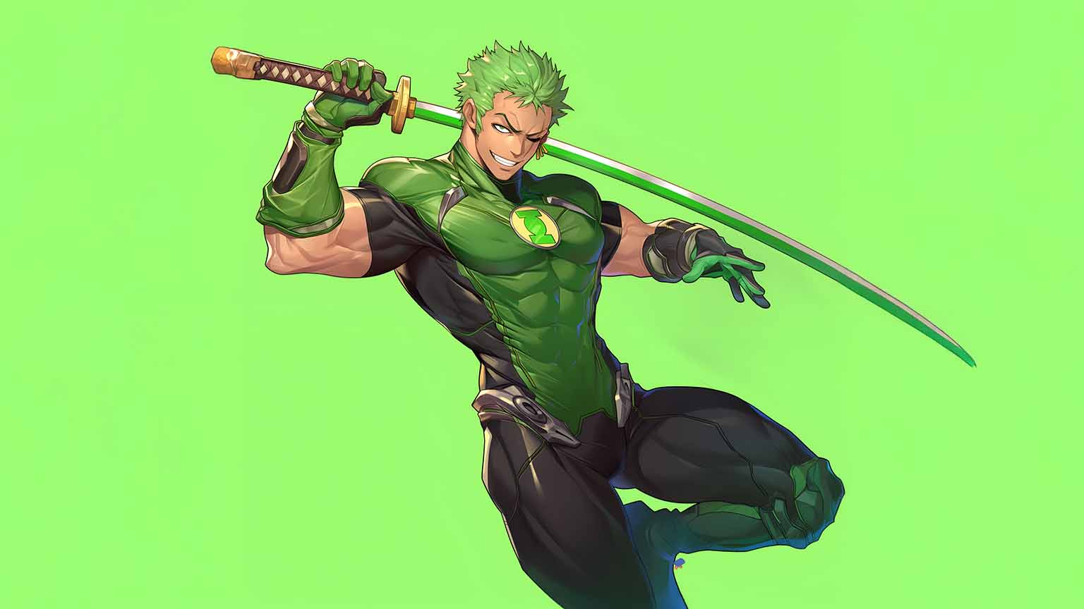 1536x864 One Piece Roronoa Zoro as Green Lantern Crossover Wallpaper
