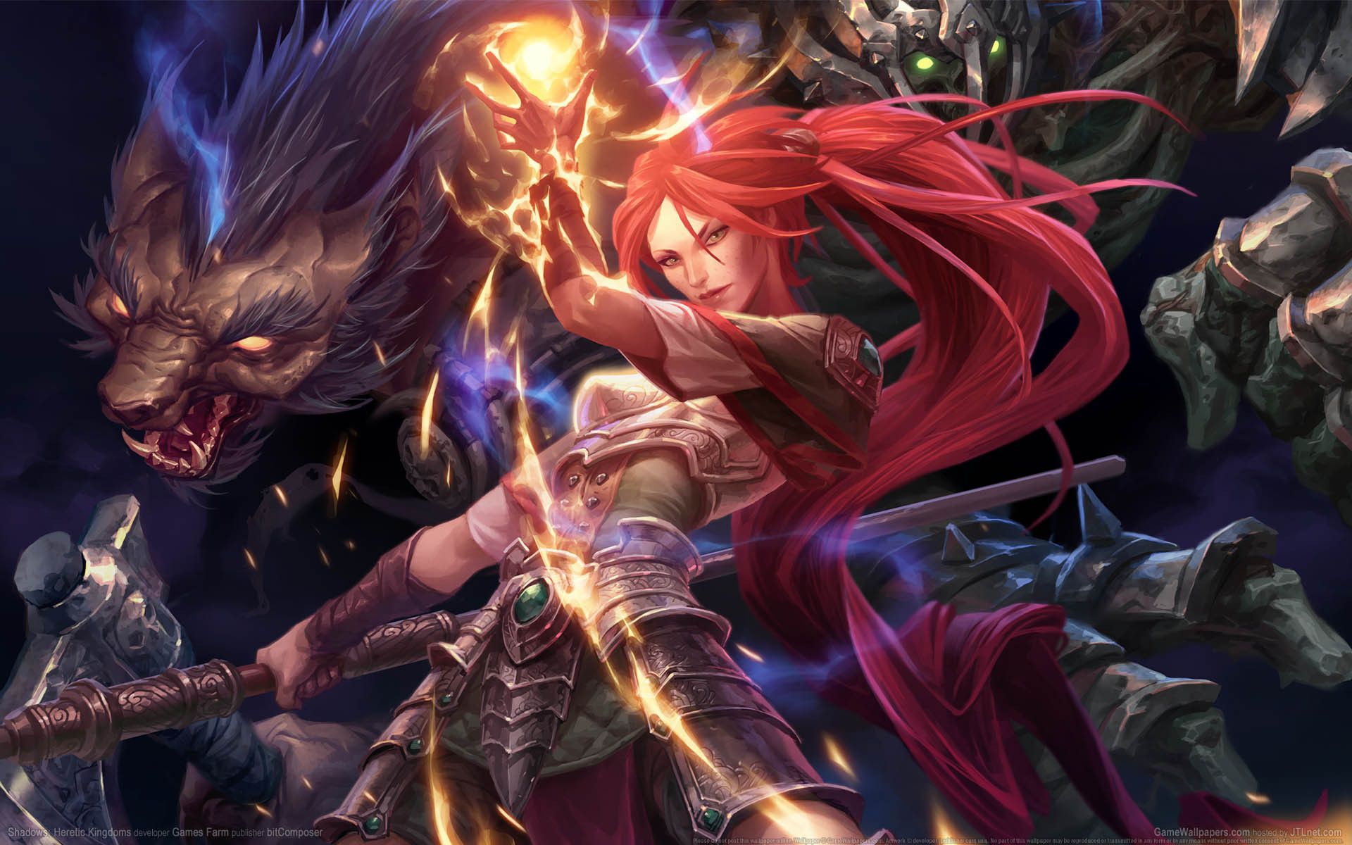 1920x1200 Wallpaper girl, weapons, magic, wolf, hammer, game wallpaper, Shadows: Heretic Kingdoms for mobile and desktop, section игры, resolution 1920x1200