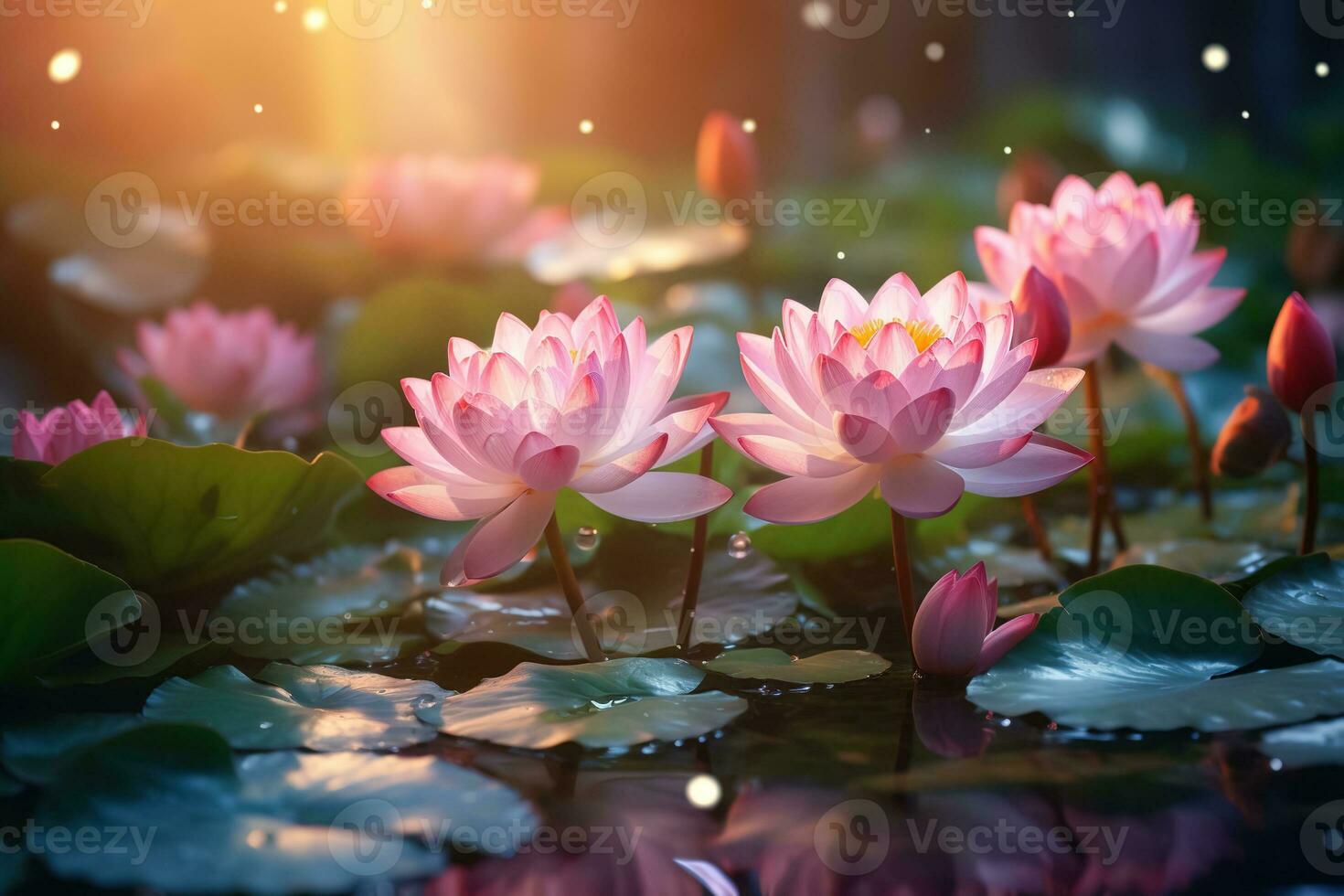 1470x980 closeup of beautiful pink lotus flowers waterlily on water with blurred background at dawn