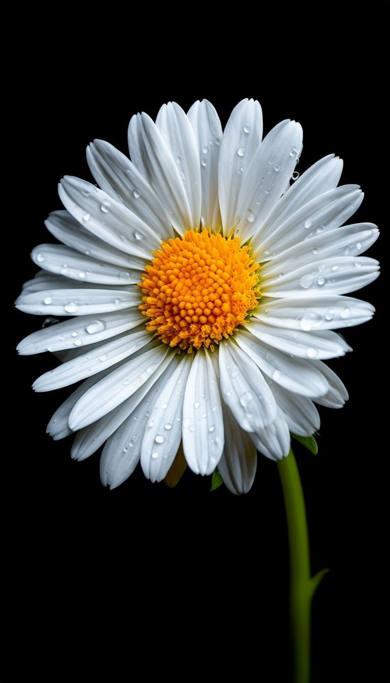 768x1344 Elegant Daisy Flower Close Up Against Black Background Mobile Wallpaper