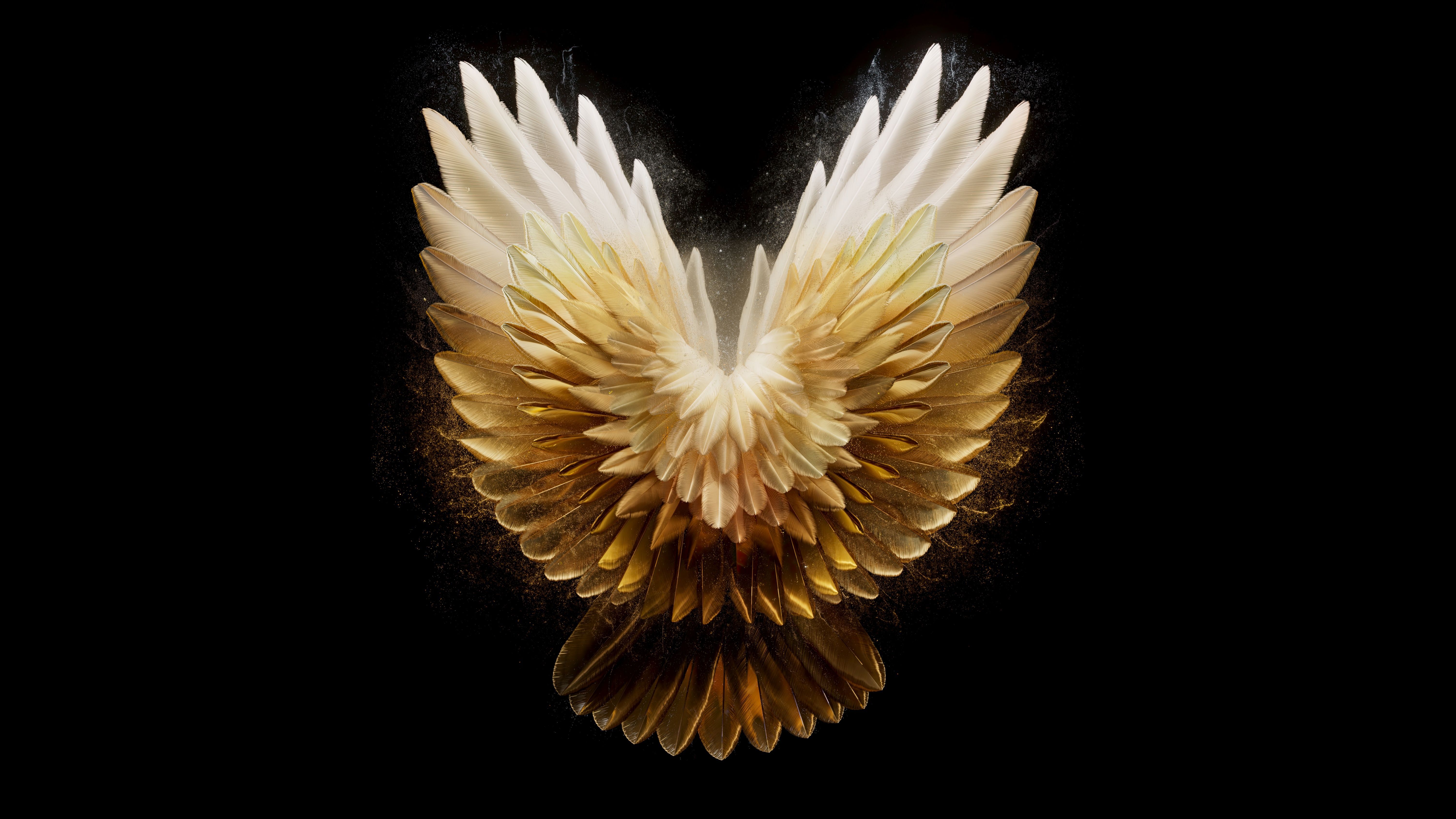 6016x3384 Angel wings Wallpaper 4K, Golden yellow, AMOLED