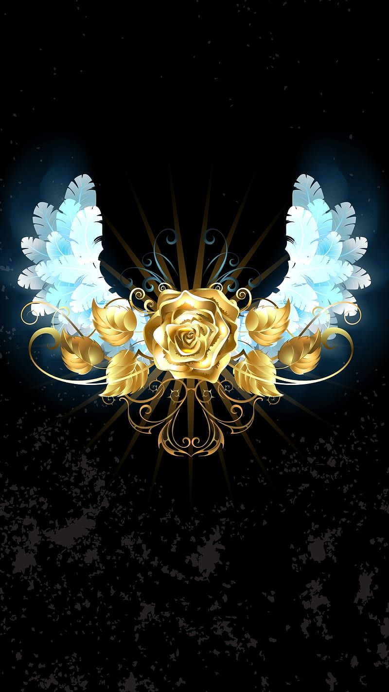 800x1422 Abstract, angel wings, black, gold, lock, rose, s super design, HD phone wallpaper