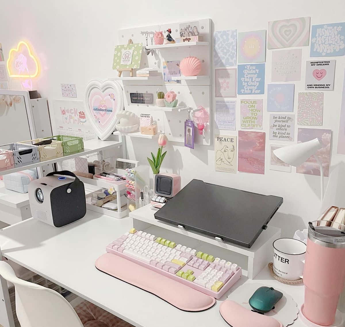 1200x1140 Download A Desk With Pink And White Decorations