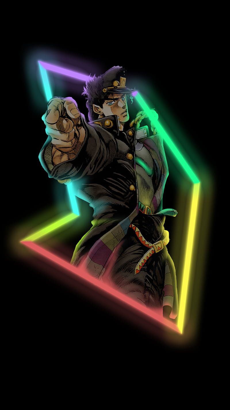 800x1422 Jotaro Joestar Neon, black, star platinum, simple, jojo, stand, part the world, HD phone wallpaper