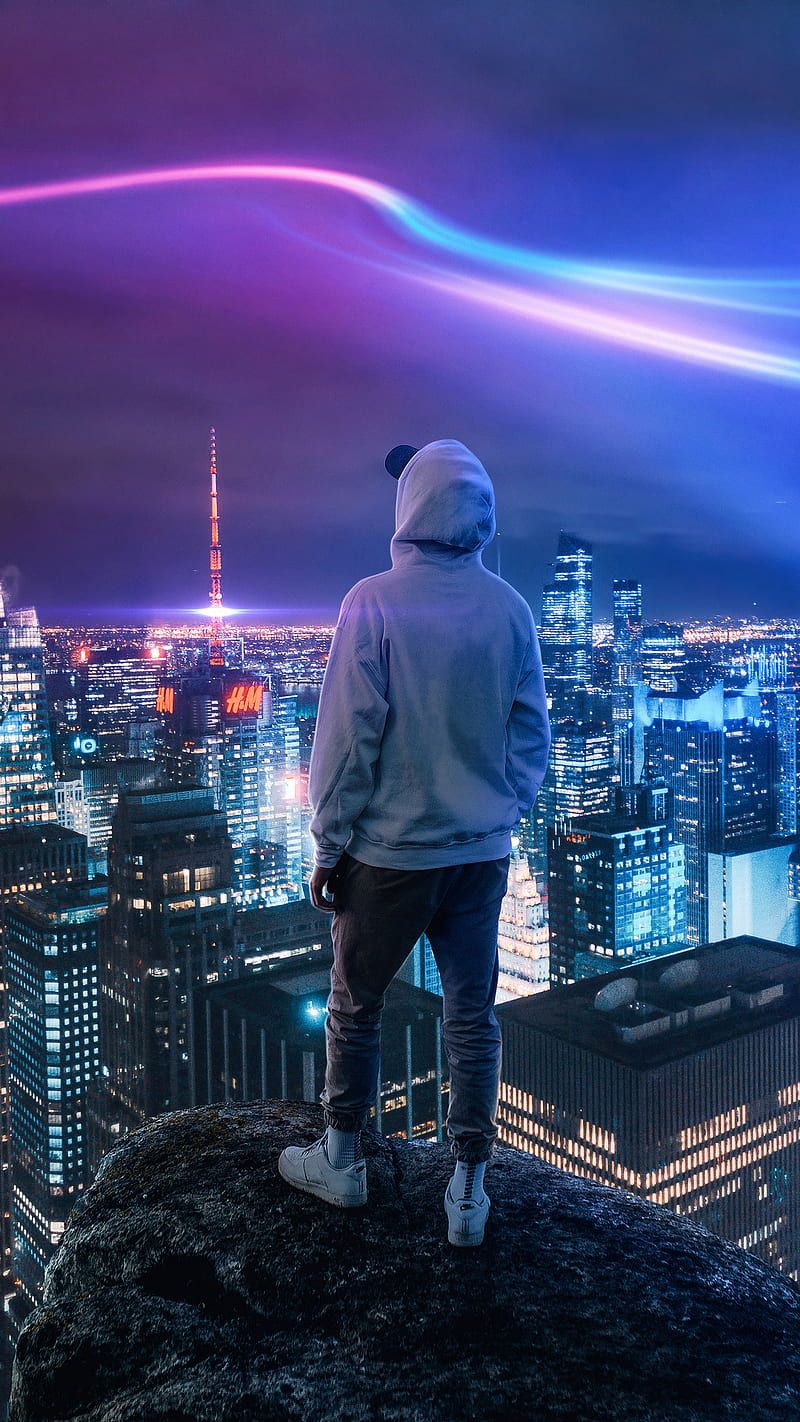 800x1422 The view, back, buildings, city, high, male, night, rear, HD phone wallpaper