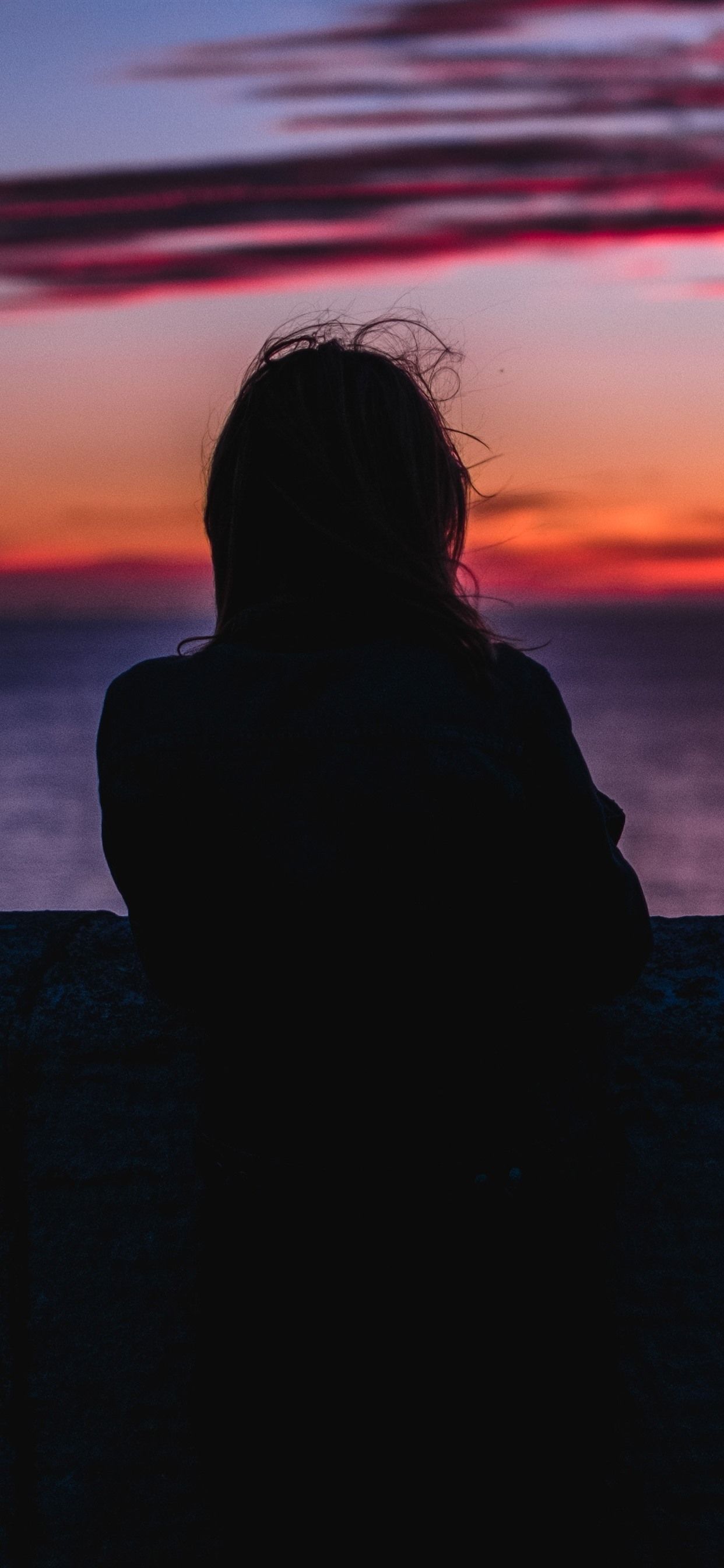 1242x2688 Girl, Back View, Silhouette, Sea, Sunset 1242x2688 IPhone 11 Pro XS Max Wallpaper, Background, Picture, Image