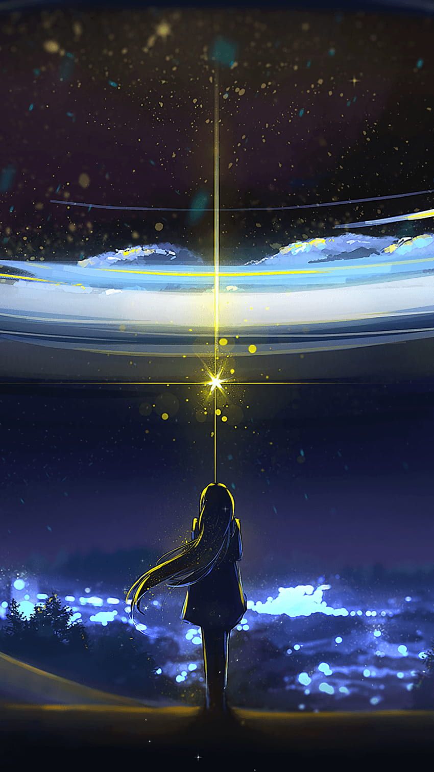 850x1512 Anime Girl, Magic, Night, Stars, Back View, Bokeh HD phone wallpaper