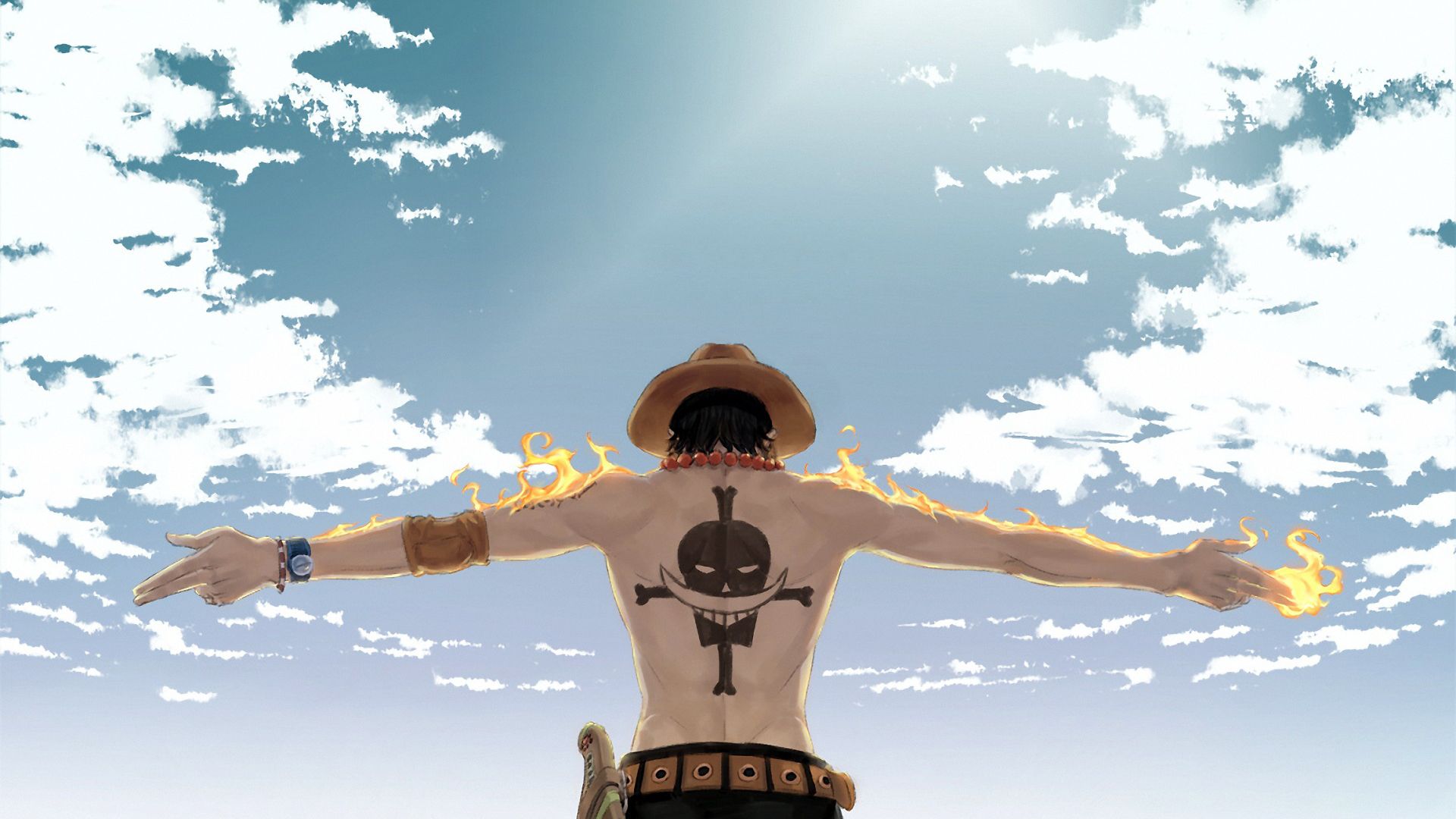 1920x1080 One Piece A Boy With Hat Cloud Flame Back View During Sunny Day HD Anime Wallpaper