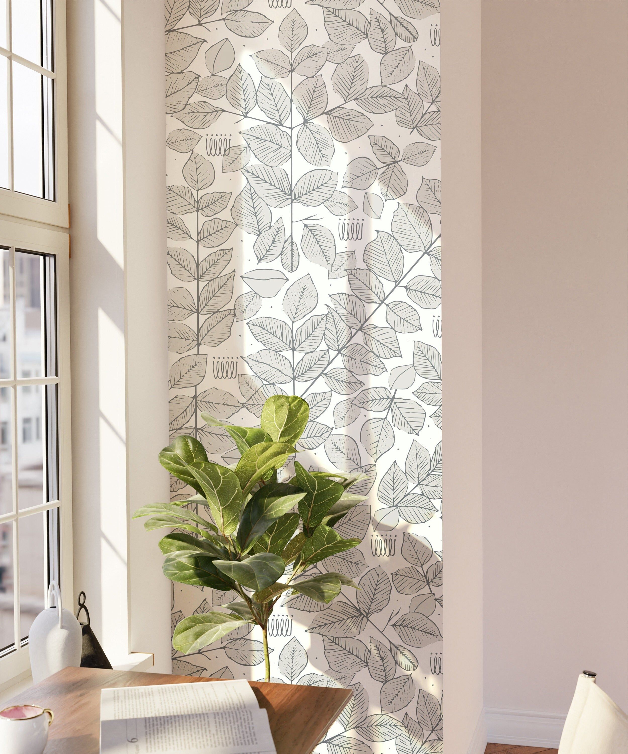 2500x3000 Minimalist Leaf Wallpaper Peel and Stick Wallpaper Removable Wallpaper Wall Decor Home Decor Wall Art Printable Wall Art Room Decor 307
