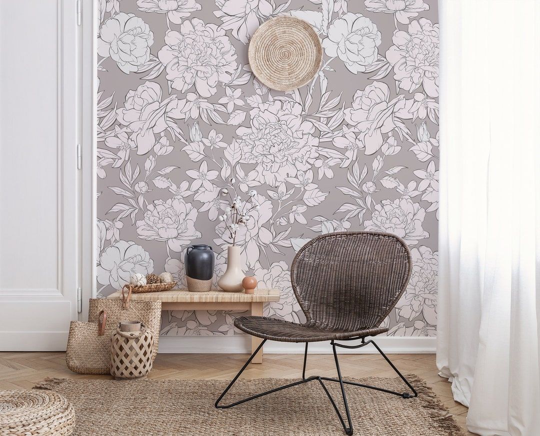 1080x872 Vintage Floral Wall Mural, Peel and Stick Wallpaper With Pattern of Beige Roses, Self Adhesive Removable Wall Mural