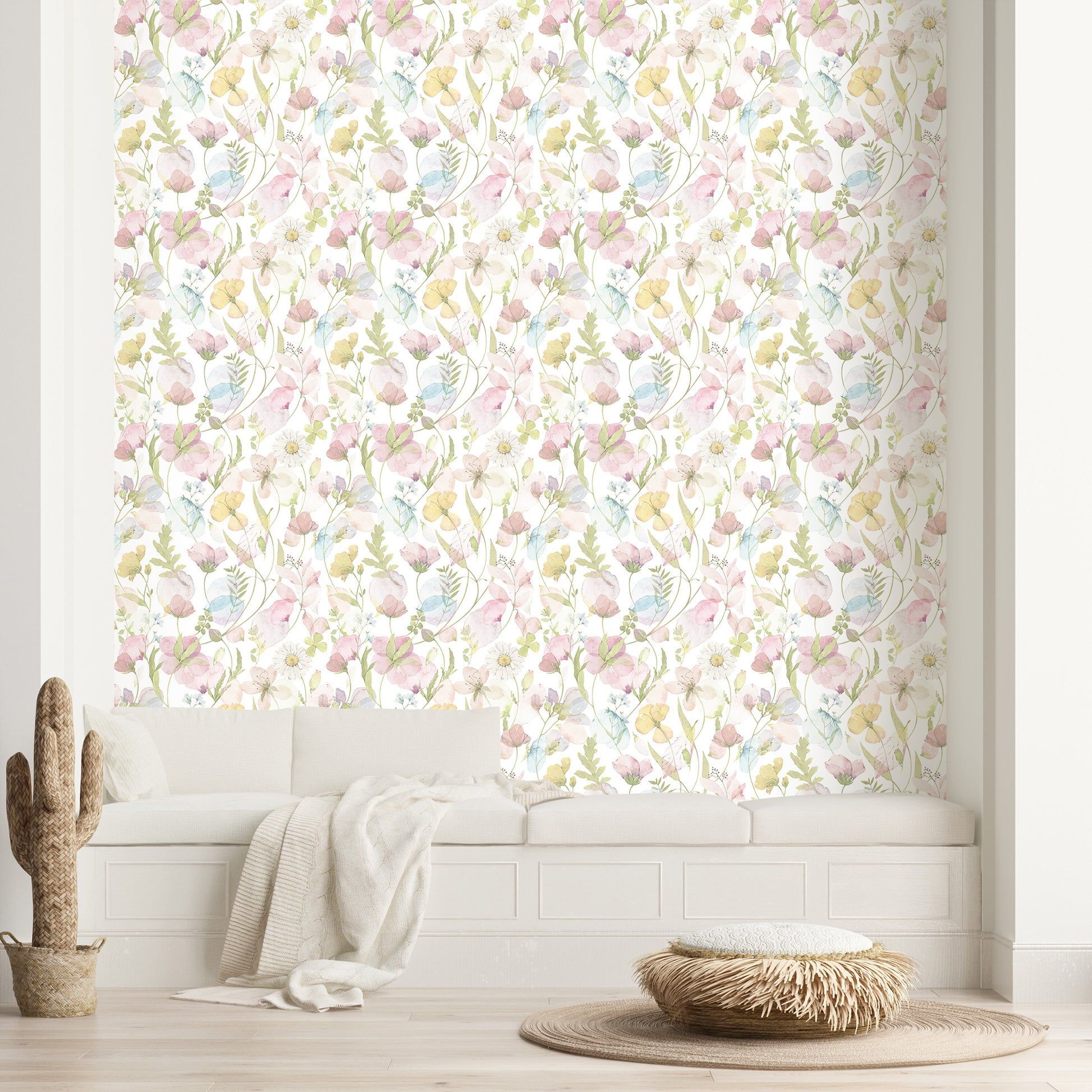1946x1946 Botanical Soft White Floral Traditional and Removable Wallpaper
