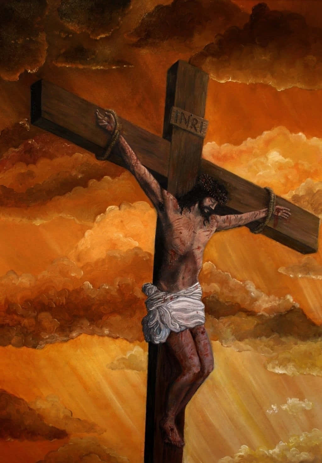 1024x1473 Download The Solemn Moment of Jesus' Crucifixion on the Cross Wallpaper