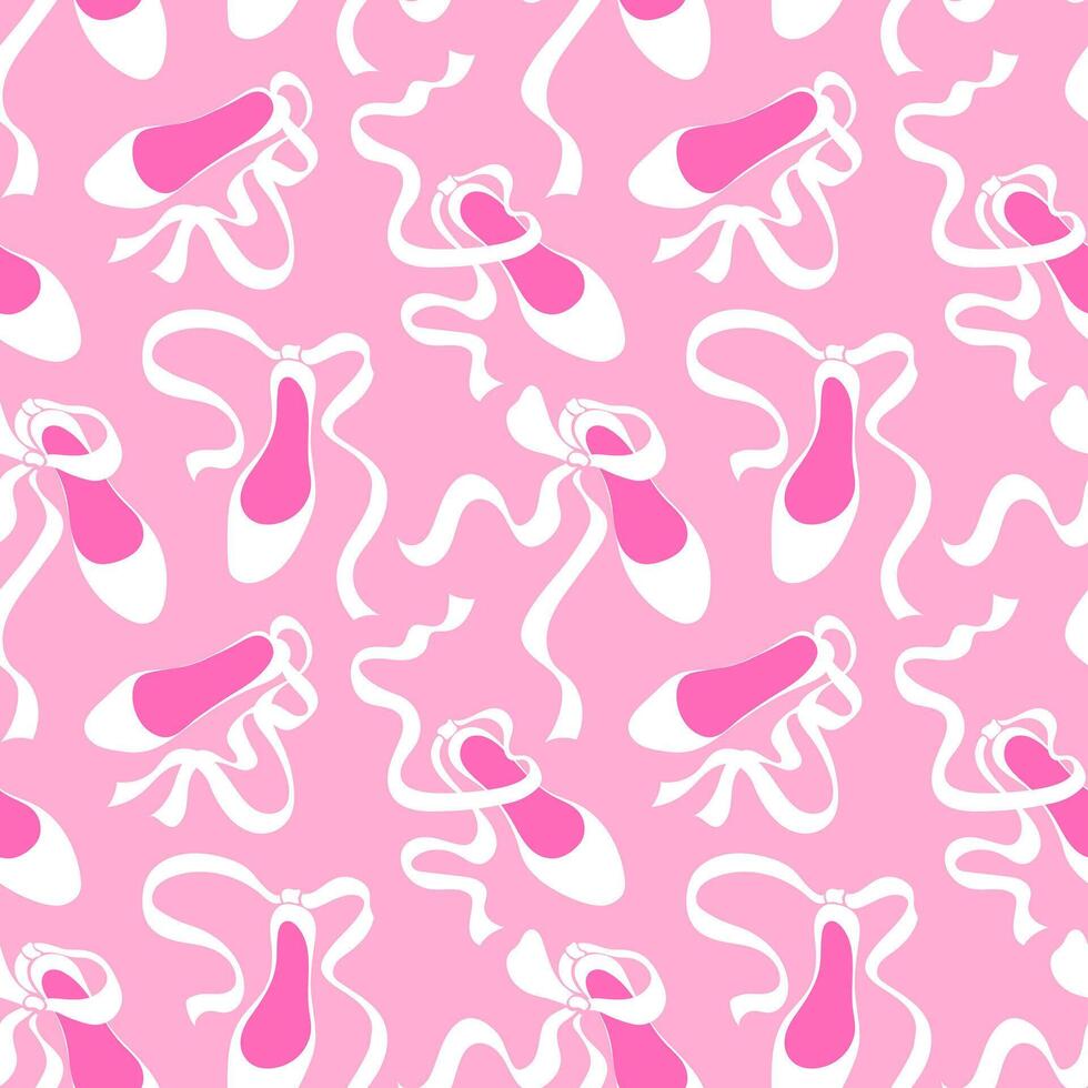 980x980 Seamless pattern in ballet core style. White shoes on a pink background. Delicate girly print for for fabric, wrapping paper, textile, wallpaper