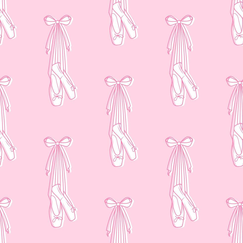 980x980 Cute coquette pattern seamless pink ribbon bow and ballet shoes. Cute feminine romantic background for textile, fabric, wallpaper, wrapping. Ballet core