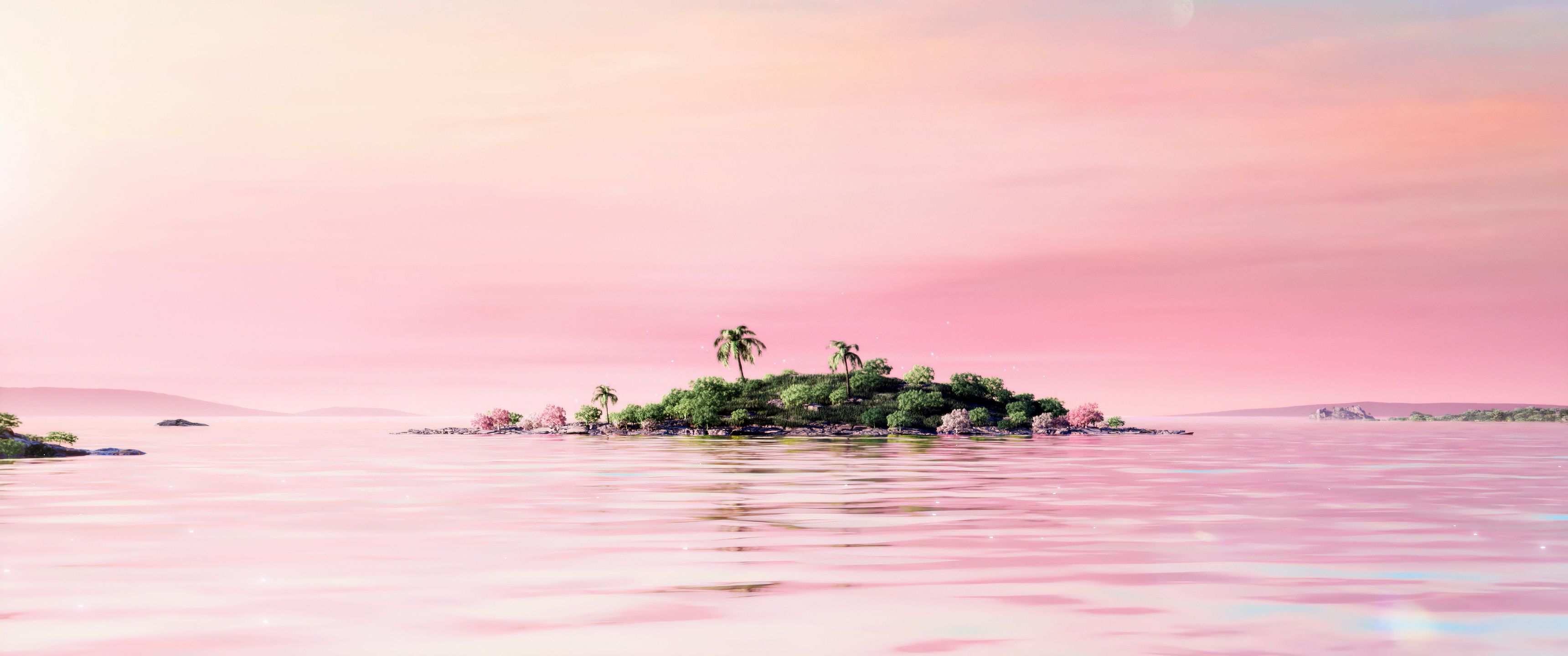 3440x1440 Tropical Wallpaper 4K, Island, Aesthetic, Pink aesthetic