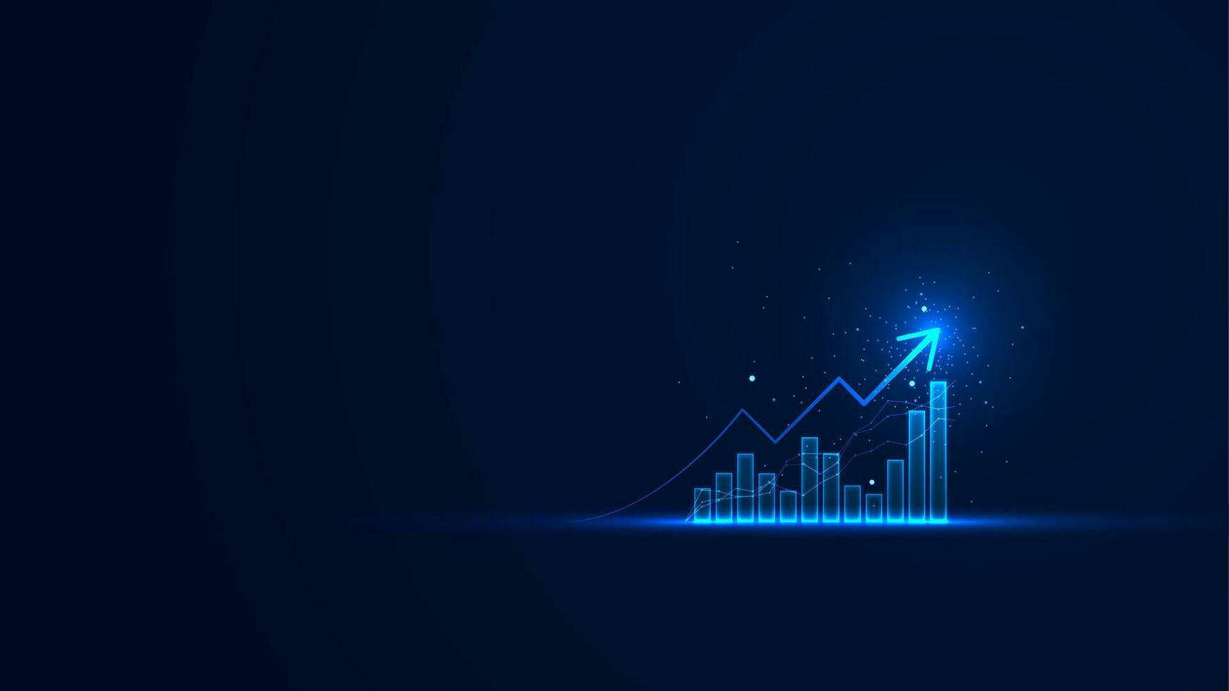 1742x980 Business growth wallpaper with the glowing bar chart static and up arrow. Stock market growth in futuristic technology style. Graphic of successful financial development on the dark background 25751345 Vector Art