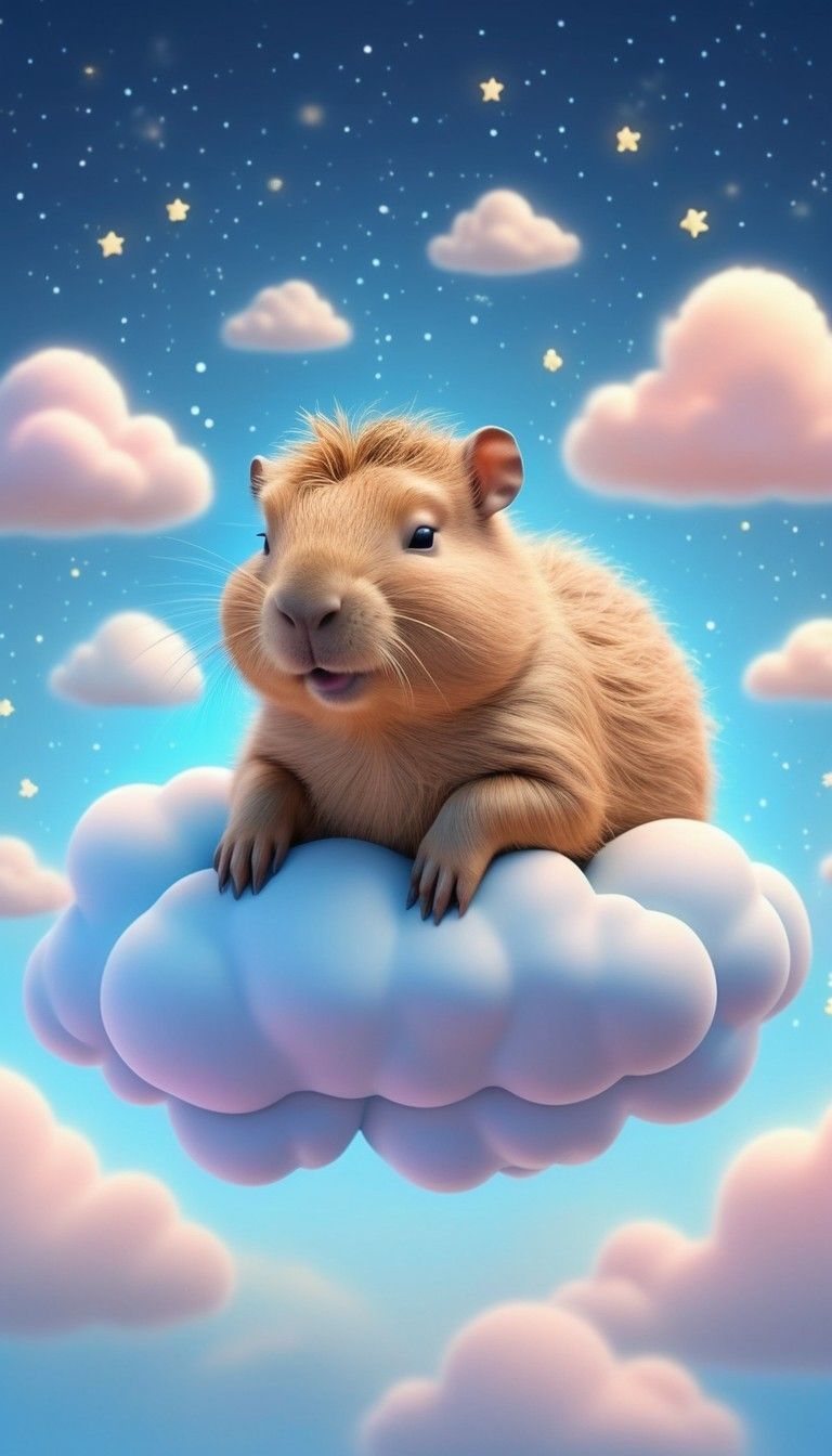 768x1344 Capybara Sleeps on Clouds in Kawaii 3D Rendering. Stable Diffusion Online