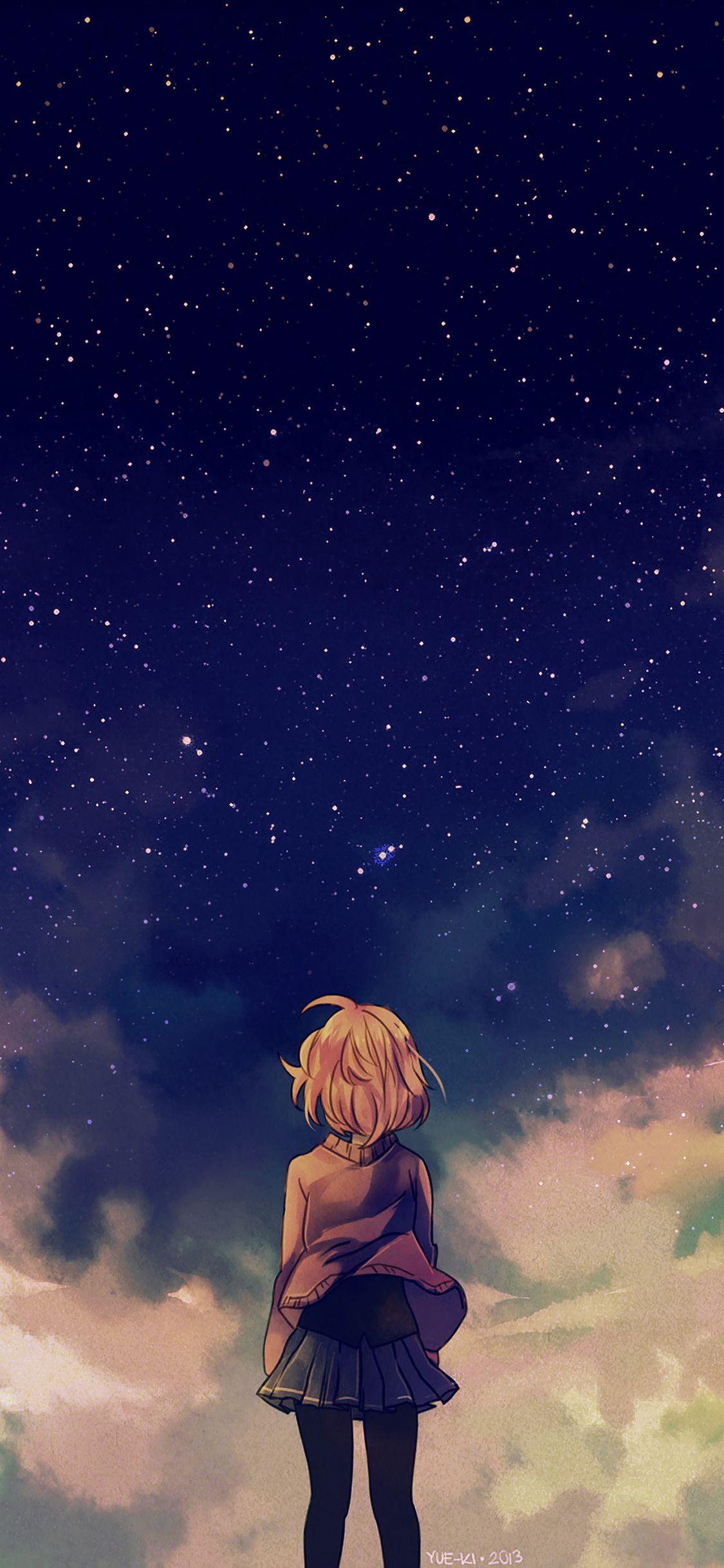 1125x2436 Starry Space Illust Anime Girl Wallpaper