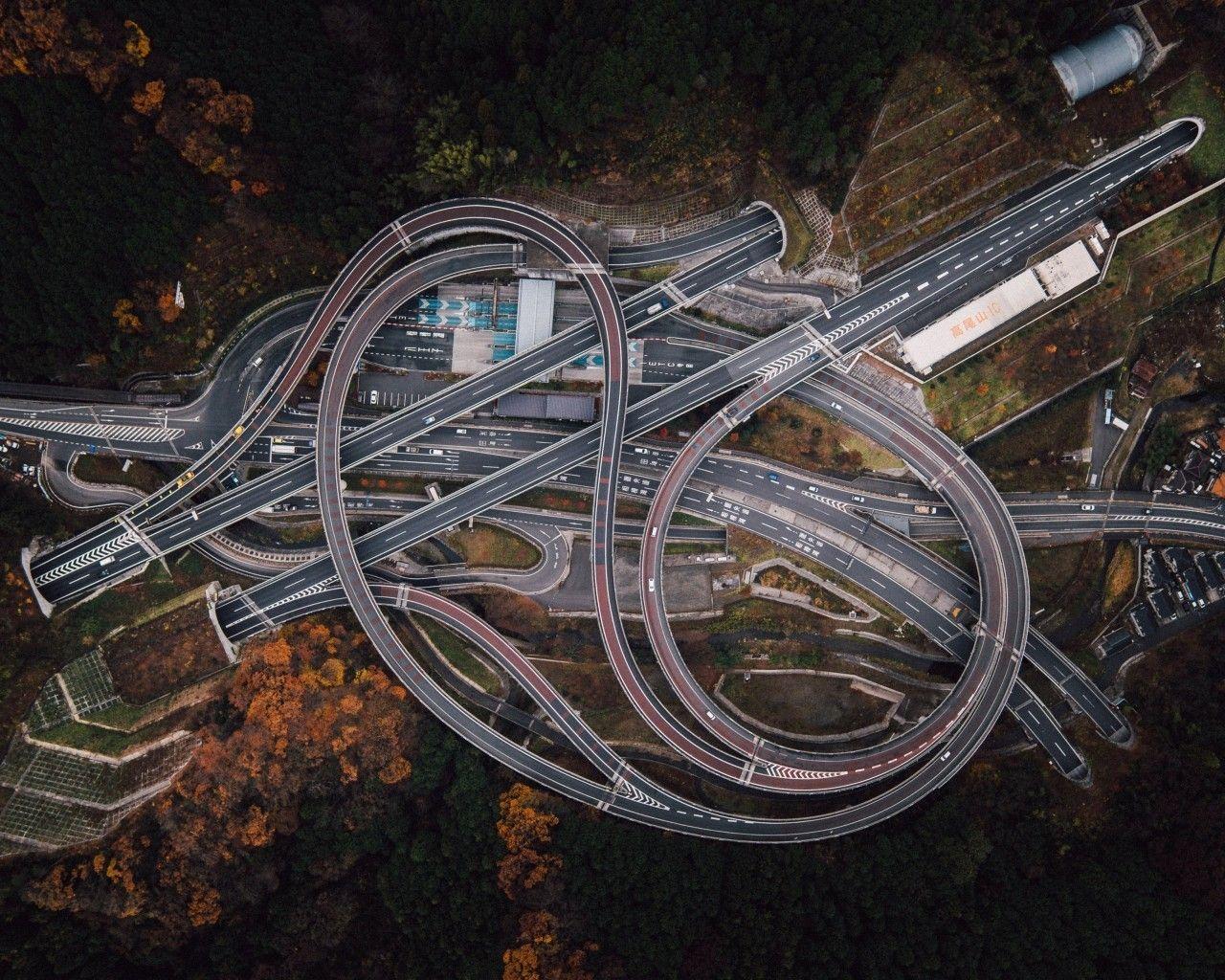 1280x1024 Download 1280x1024 Japan, Highway, Road, Bird View, Crossroads