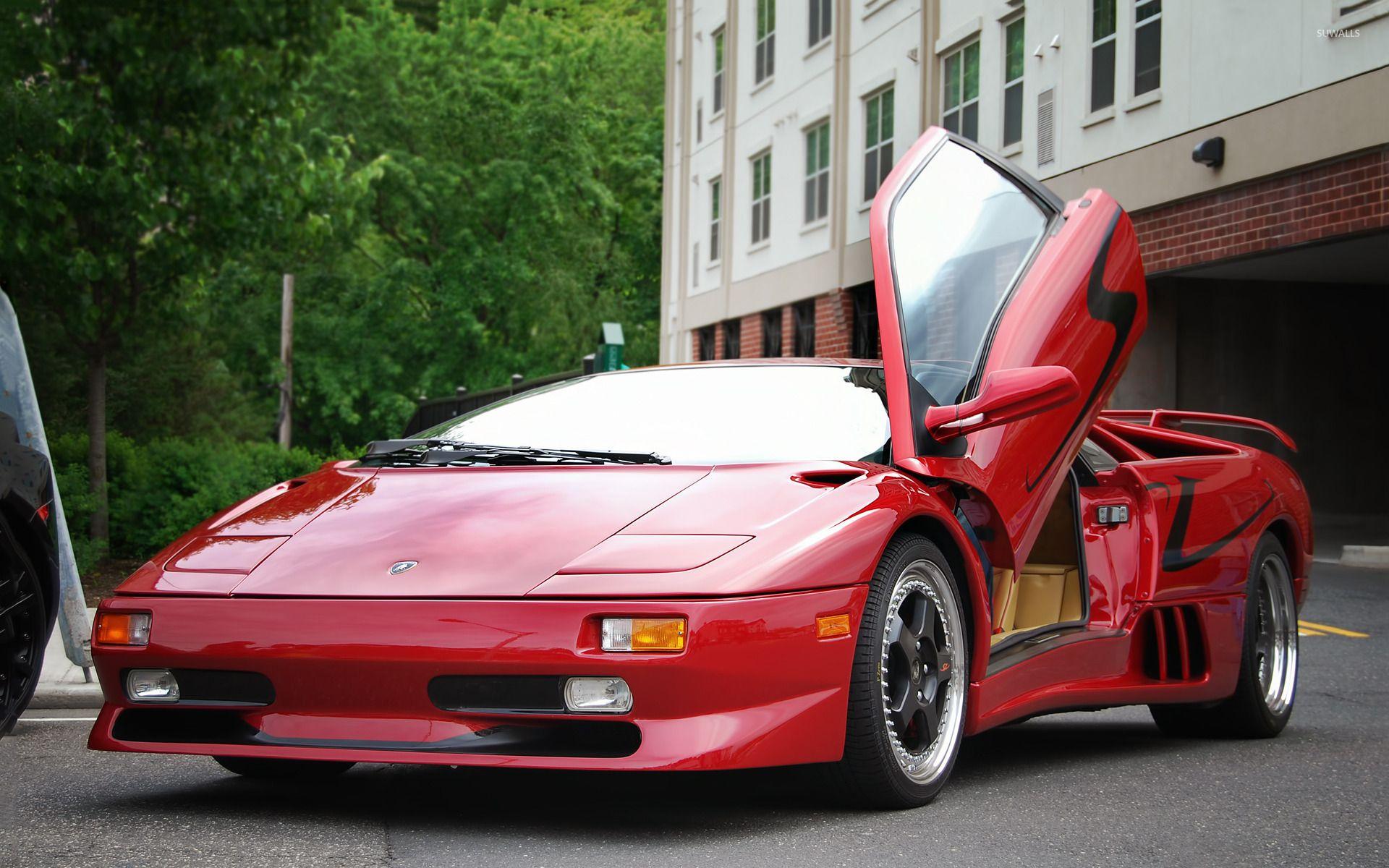 1920x1200 Red Lamborghini Diablo with an open door front side view wallpaper