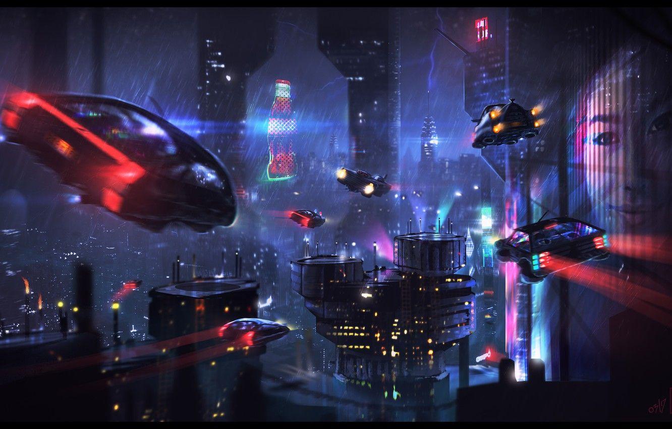 1332x850 Wallpaper Night, The city, Future, Neon, Skyscrapers, Machine