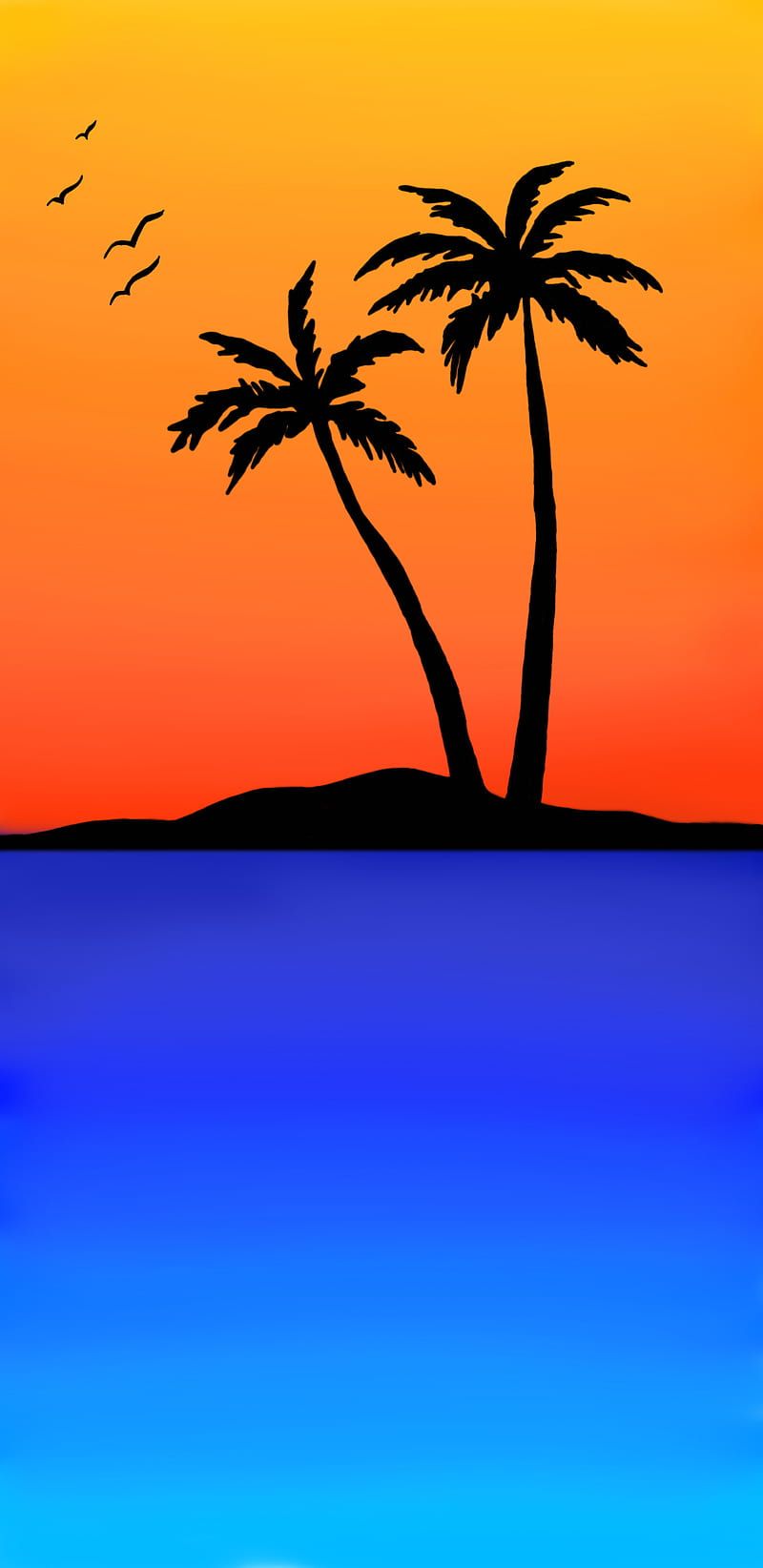 800x1644 Sunset, birds, drawing, nature, sea, simple, sketchbook, sun, water, HD phone wallpaper